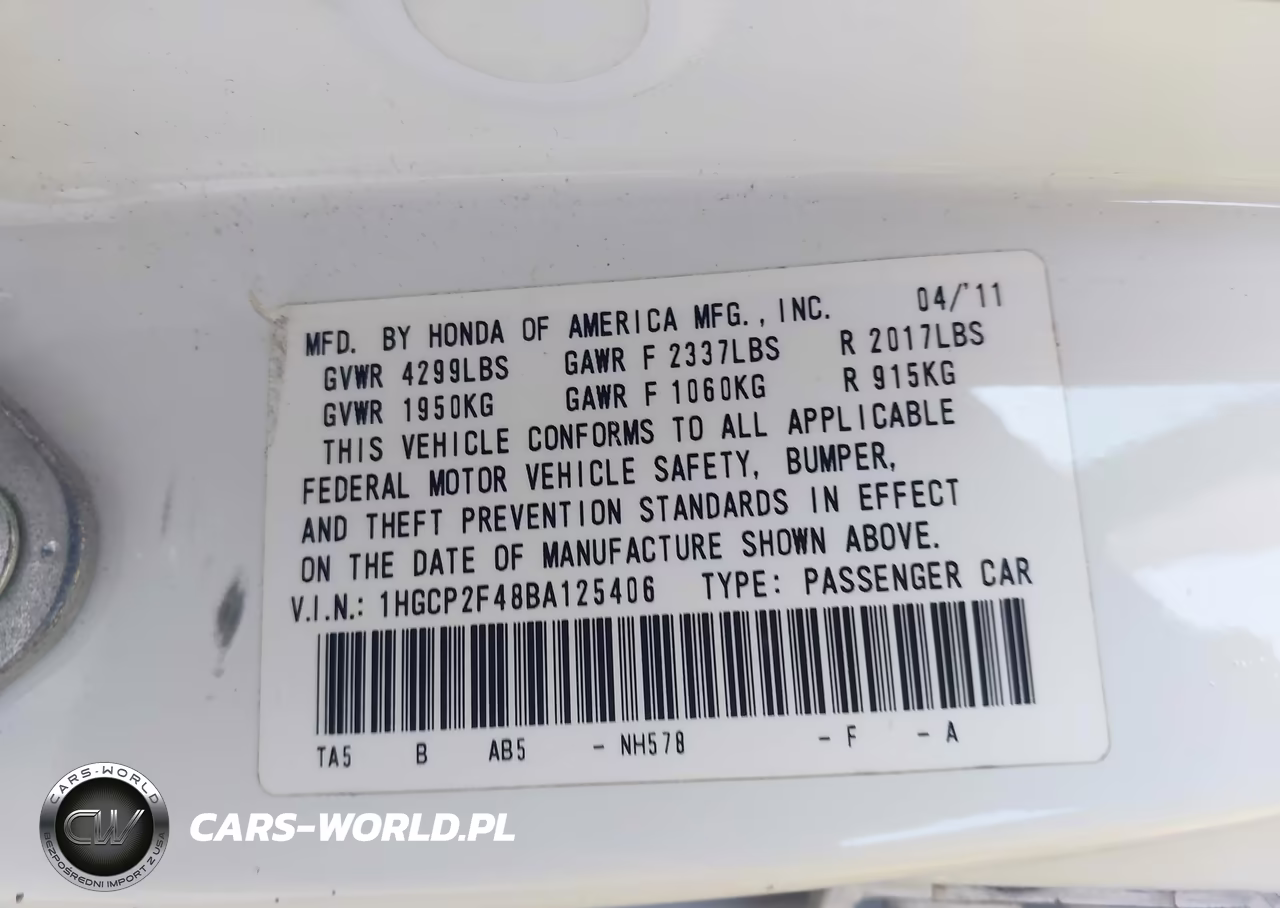 2011 Honda Accord 2.4 Lx-P VIN:1HGCP2F48BA125406 - 9