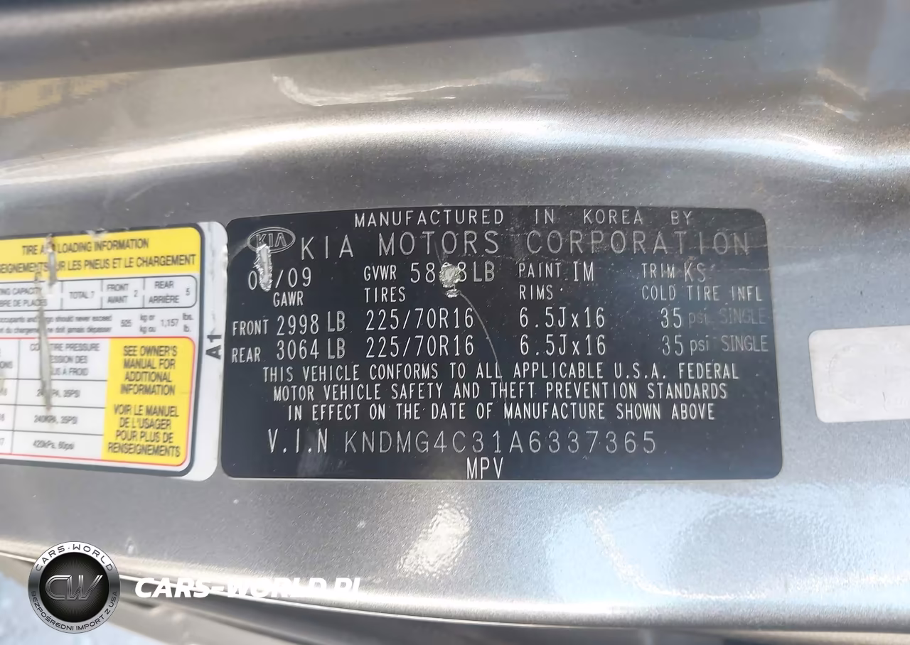 2010 Kia Sedona Lx VIN:KNDMG4C31A6337365 - 9