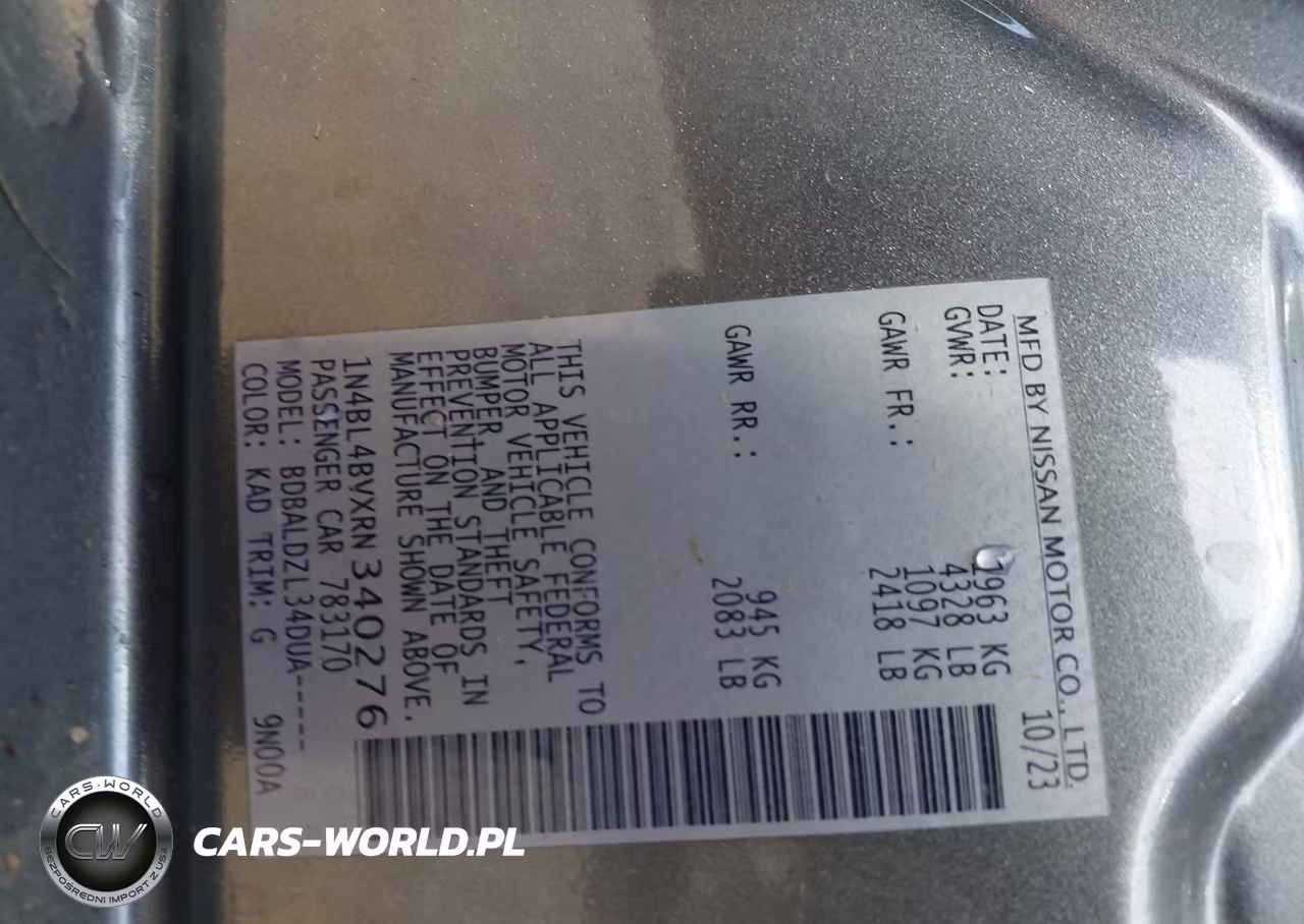 2024 Nissan Altima S Fwd VIN:1N4BL4BVXRN340276 - 9