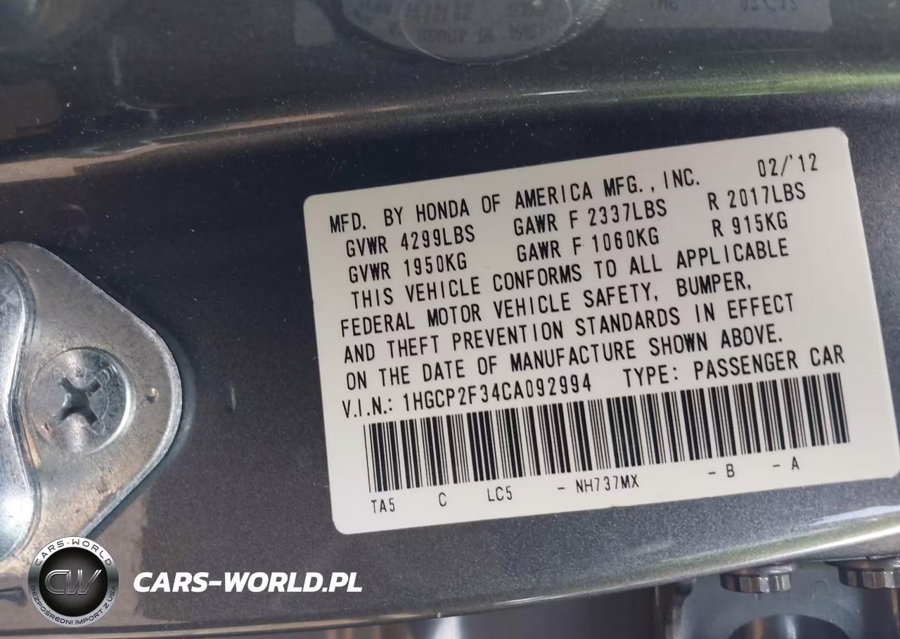 2012 Honda Accord Sdn Lx VIN:1HGCP2F34CA092994 - 9