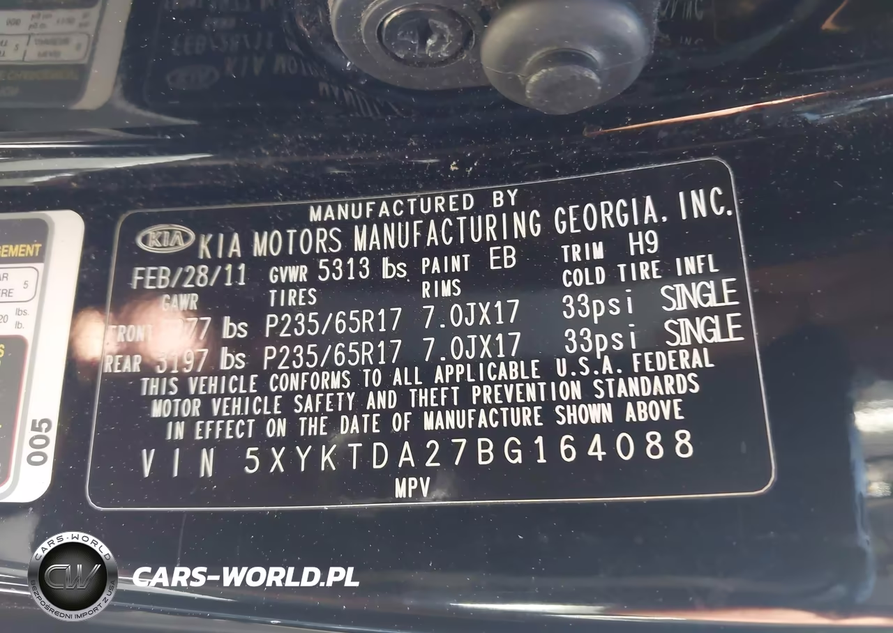 2011 Kia Sorento Lx V6 VIN:5XYKTDA27BG164088 - 9