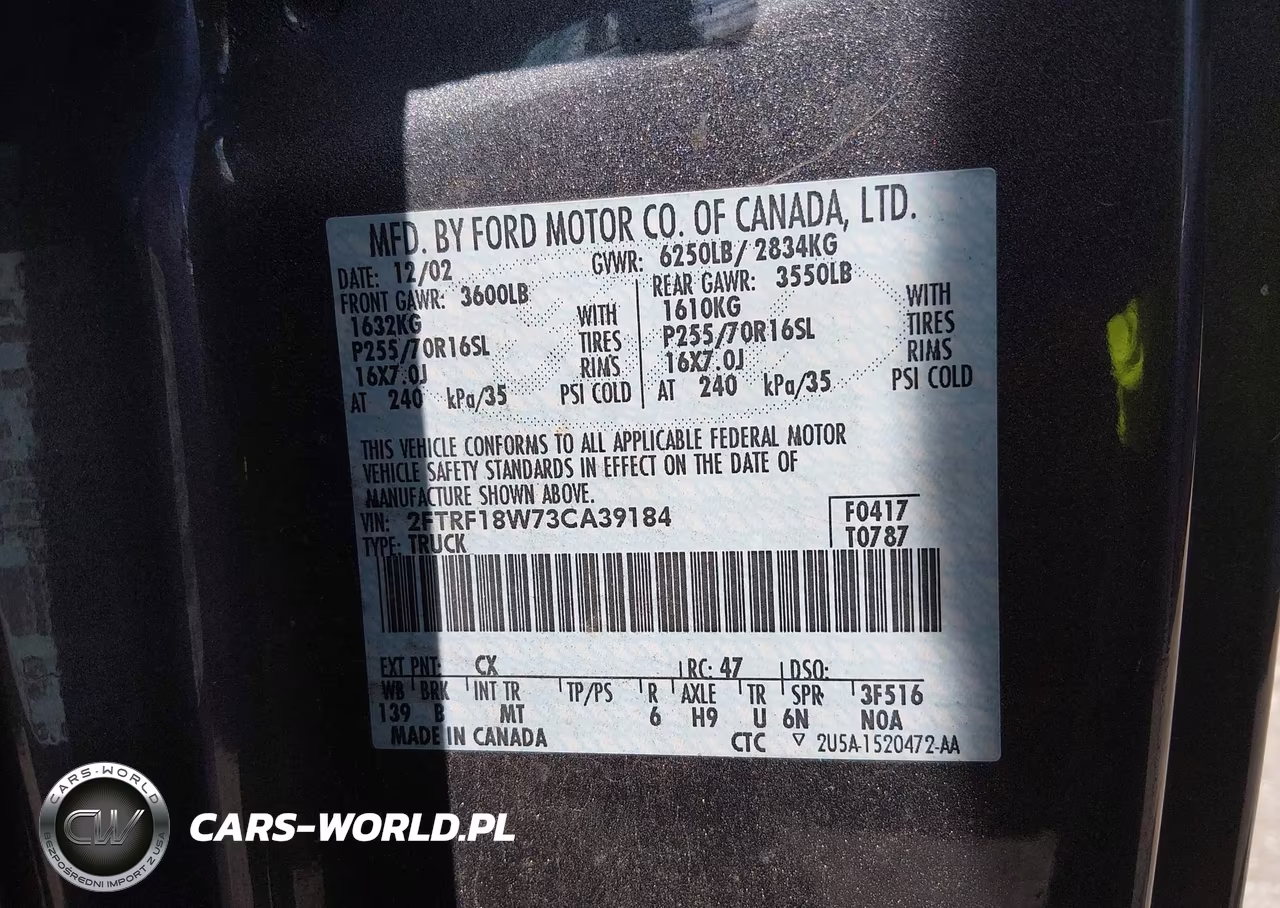 2003 Ford F-150 Xl-Xlt VIN:2FTRF18W73CA39184 - 9
