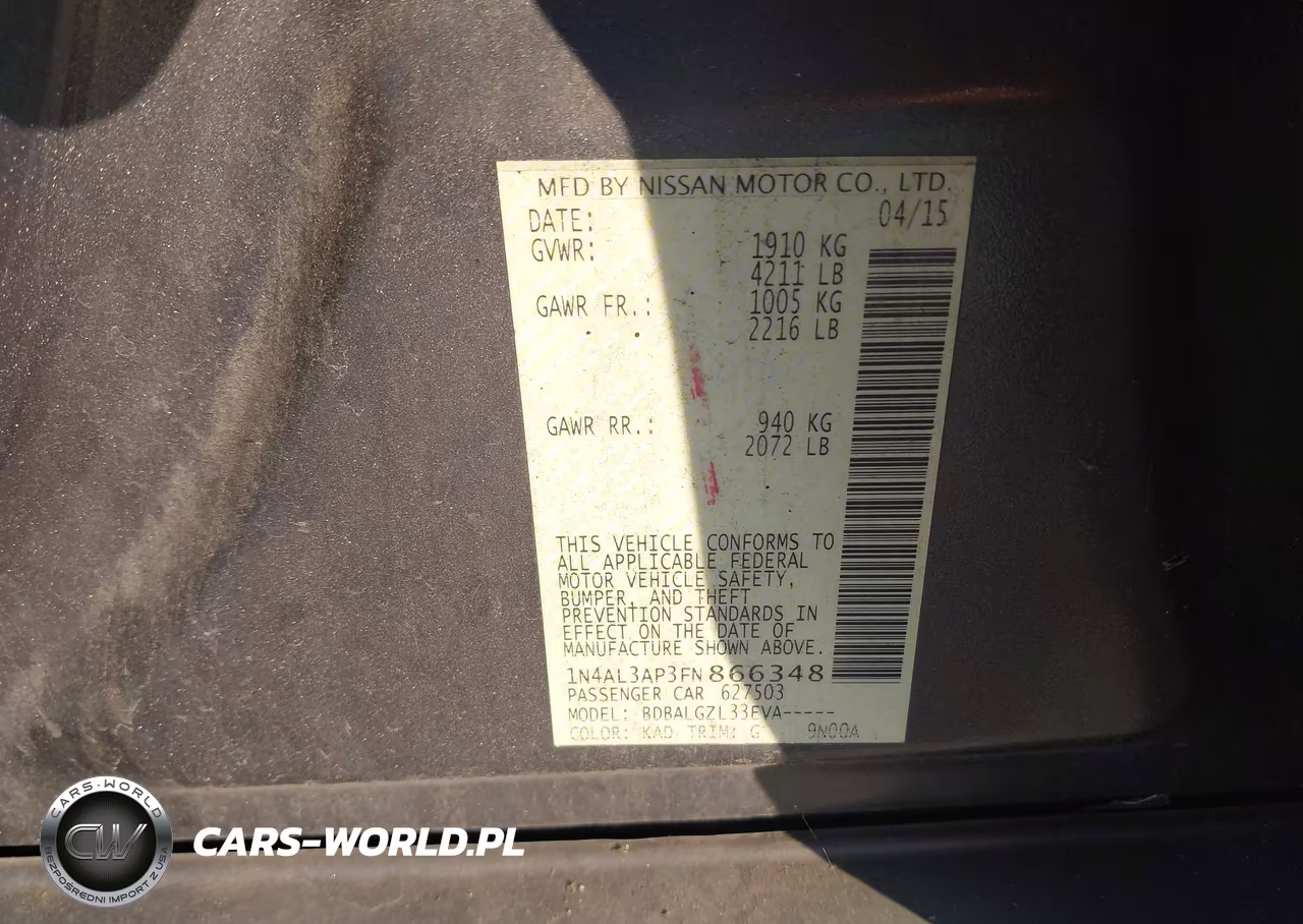 2015 Nissan Altima 2.5-2.5 S-2.5 Sl-2.5 Sv VIN:1N4AL3AP3FN866348 - 9