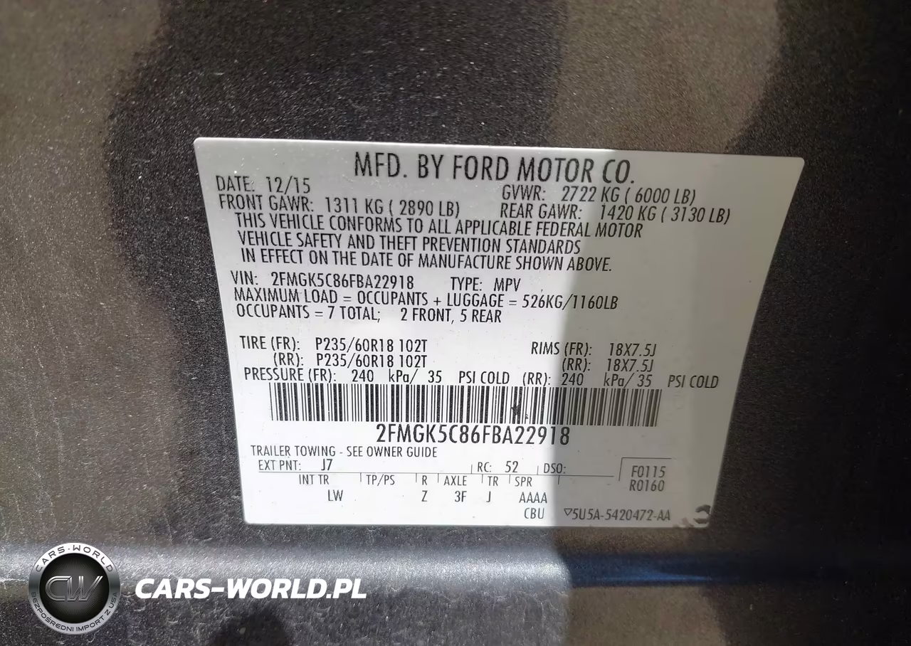 2015 Ford Flex Sel VIN:2FMGK5C86FBA22918 - 9
