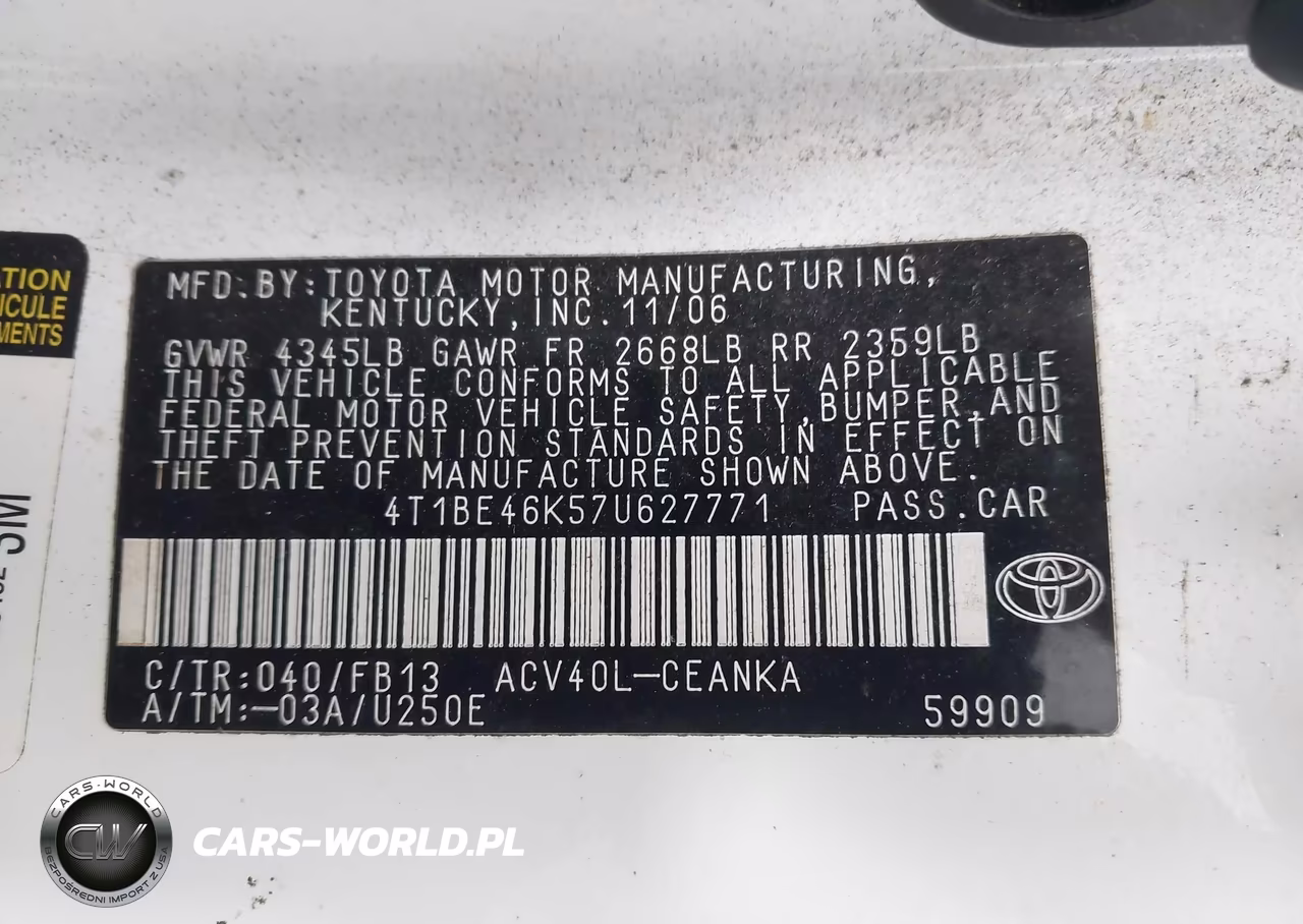 2007 Toyota Camry Le VIN:4T1BE46K57U627771 - 9