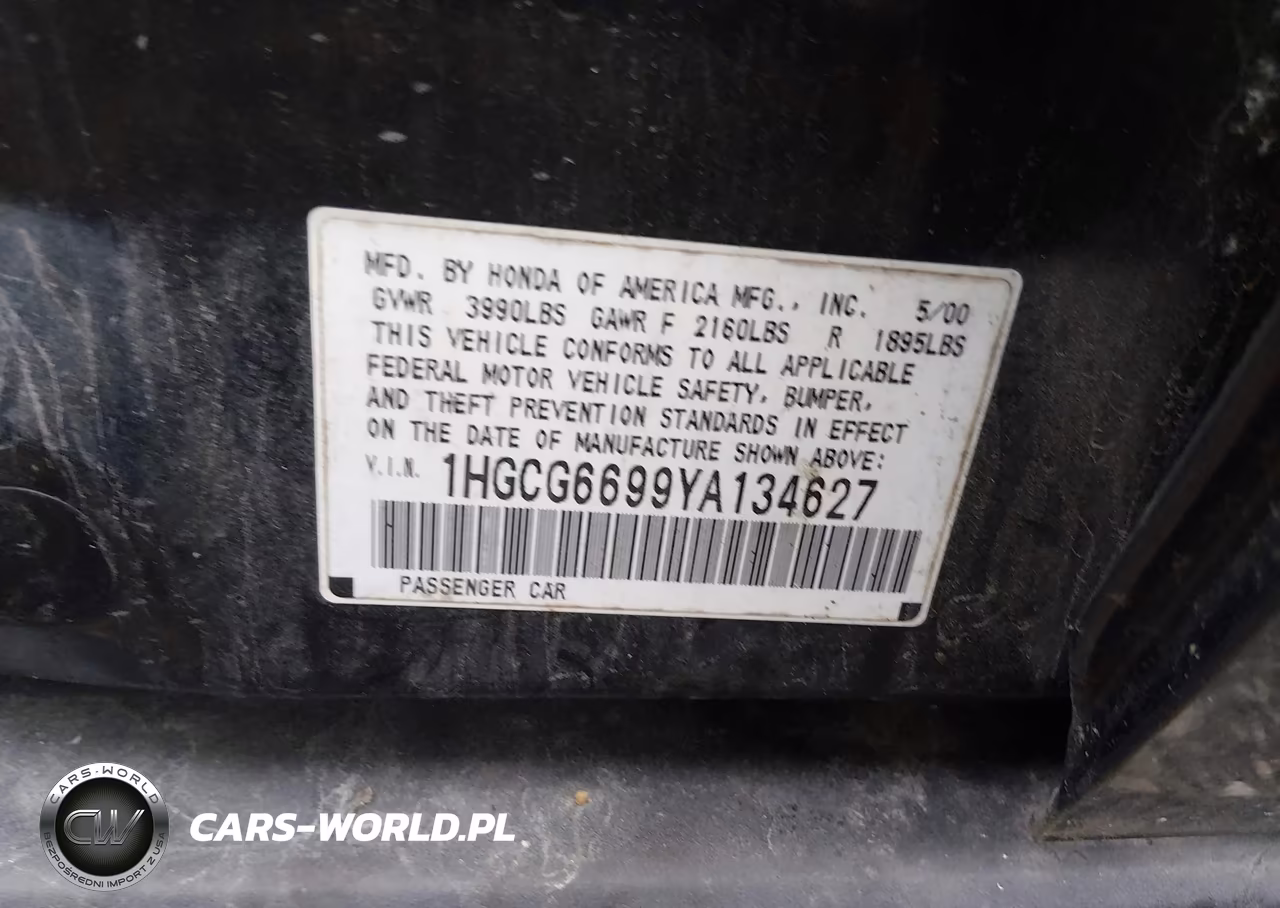 2000 Honda Accord 2.3 Se VIN:1HGCG6699YA134627 - 9