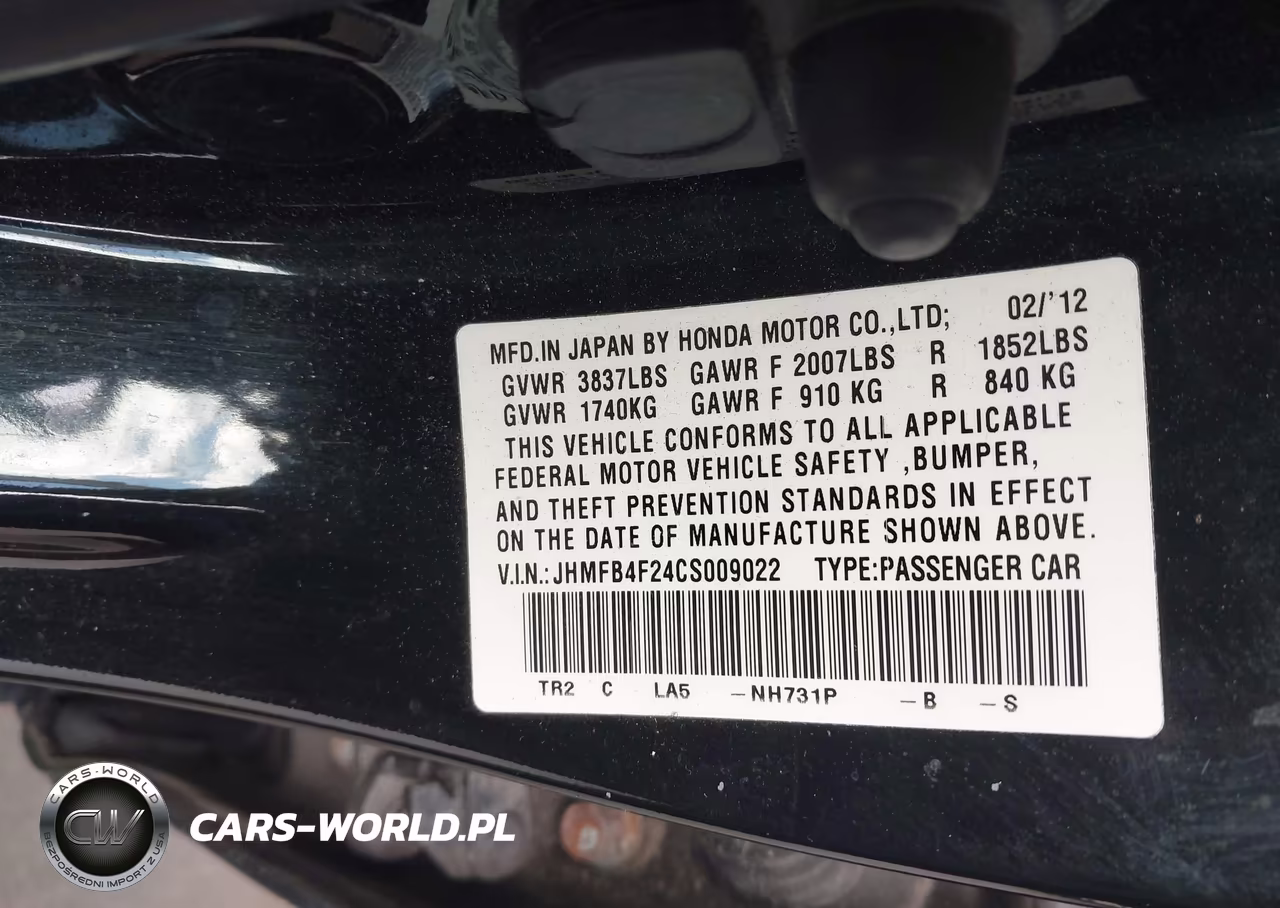 2012 Honda Civic Hybrid VIN:JHMFB4F24CS009022 - 9