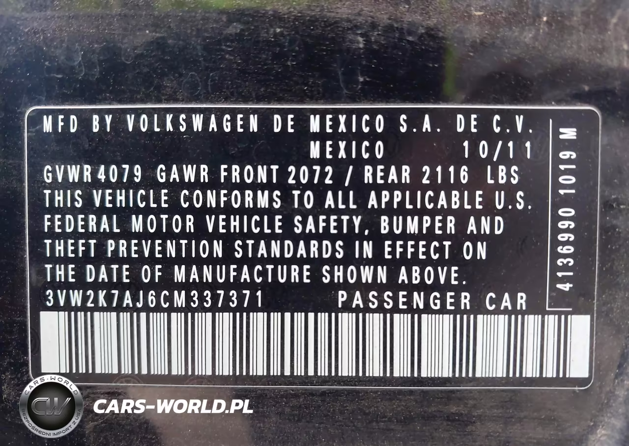 2012 Volkswagen Jetta 2.0L S VIN:3VW2K7AJ6CM337371 - 9