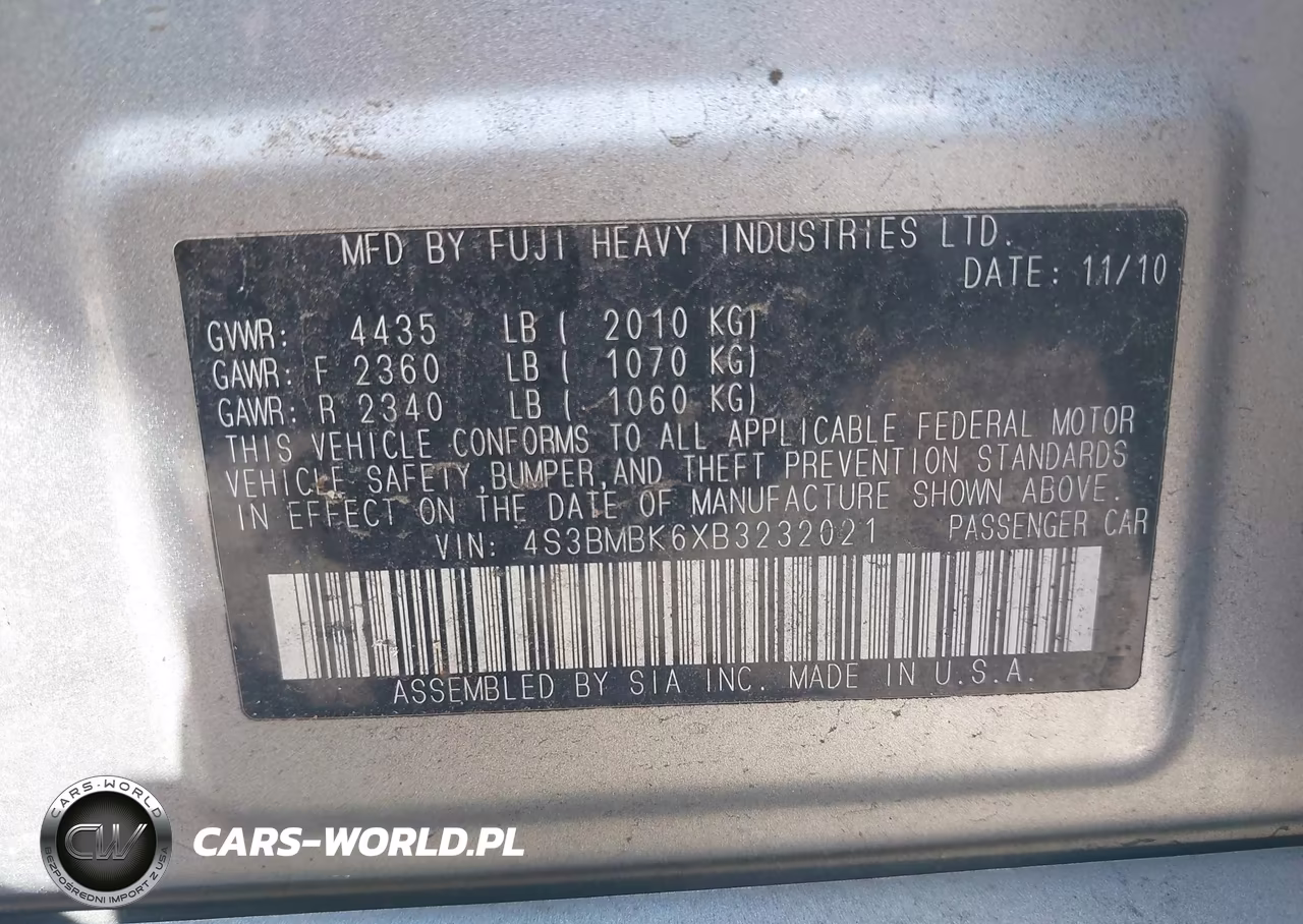2011 Subaru Legacy 2.5I Limited VIN:4S3BMBK6XB3232021 - 9