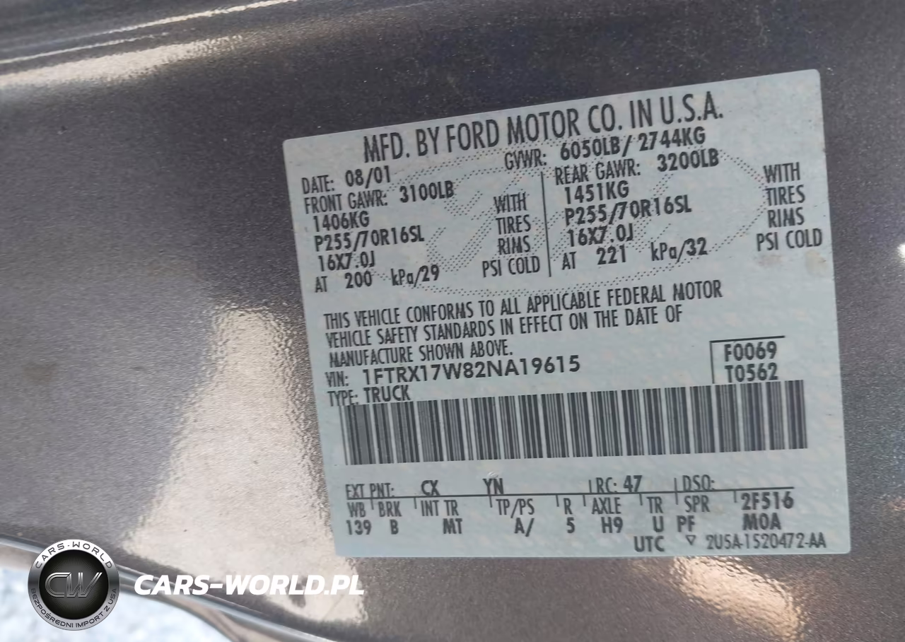 2002 Ford F150 VIN:1FTRX17W82NA19615 - 9