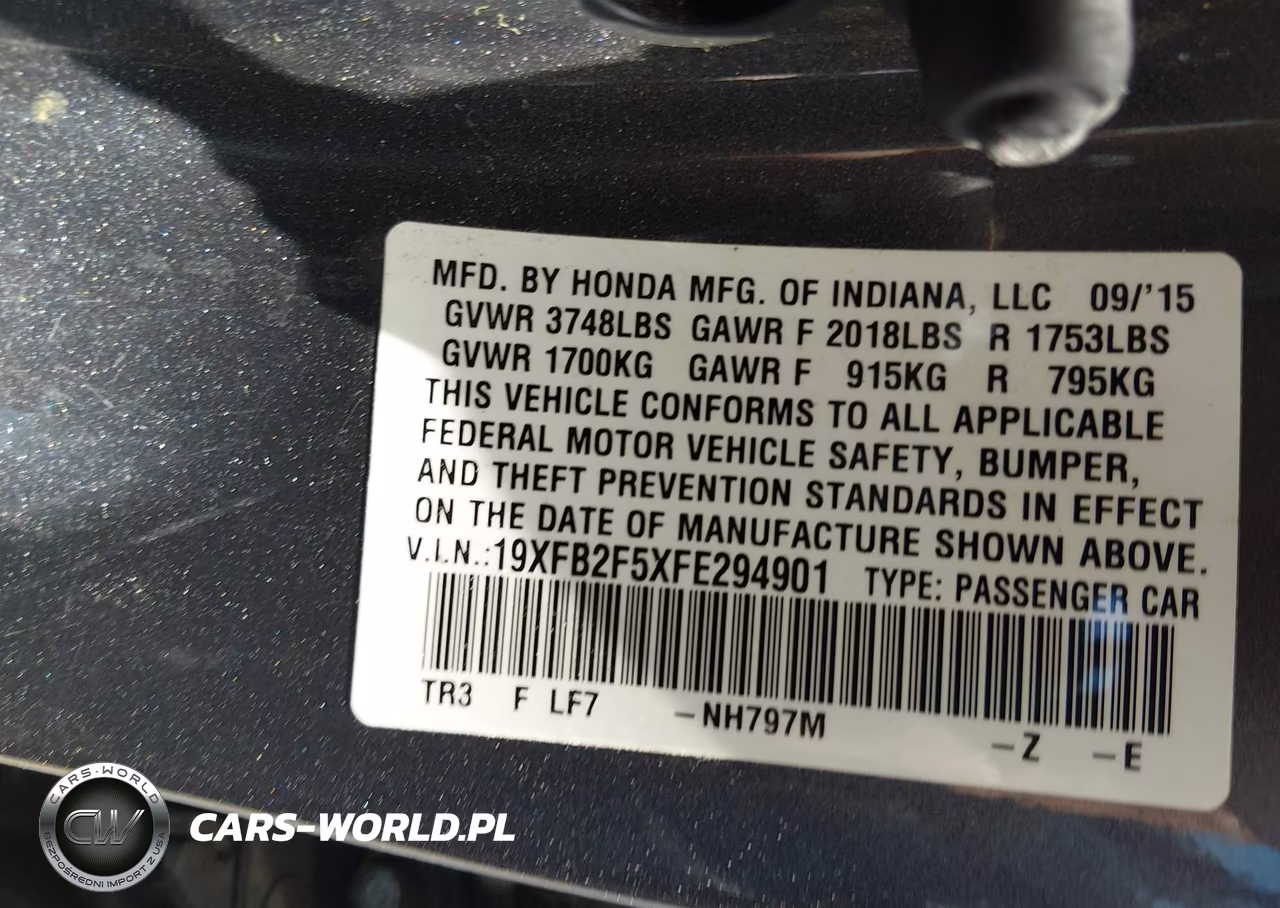 2015 Honda Civic Lx VIN:19XFB2F5XFE294901 - 9
