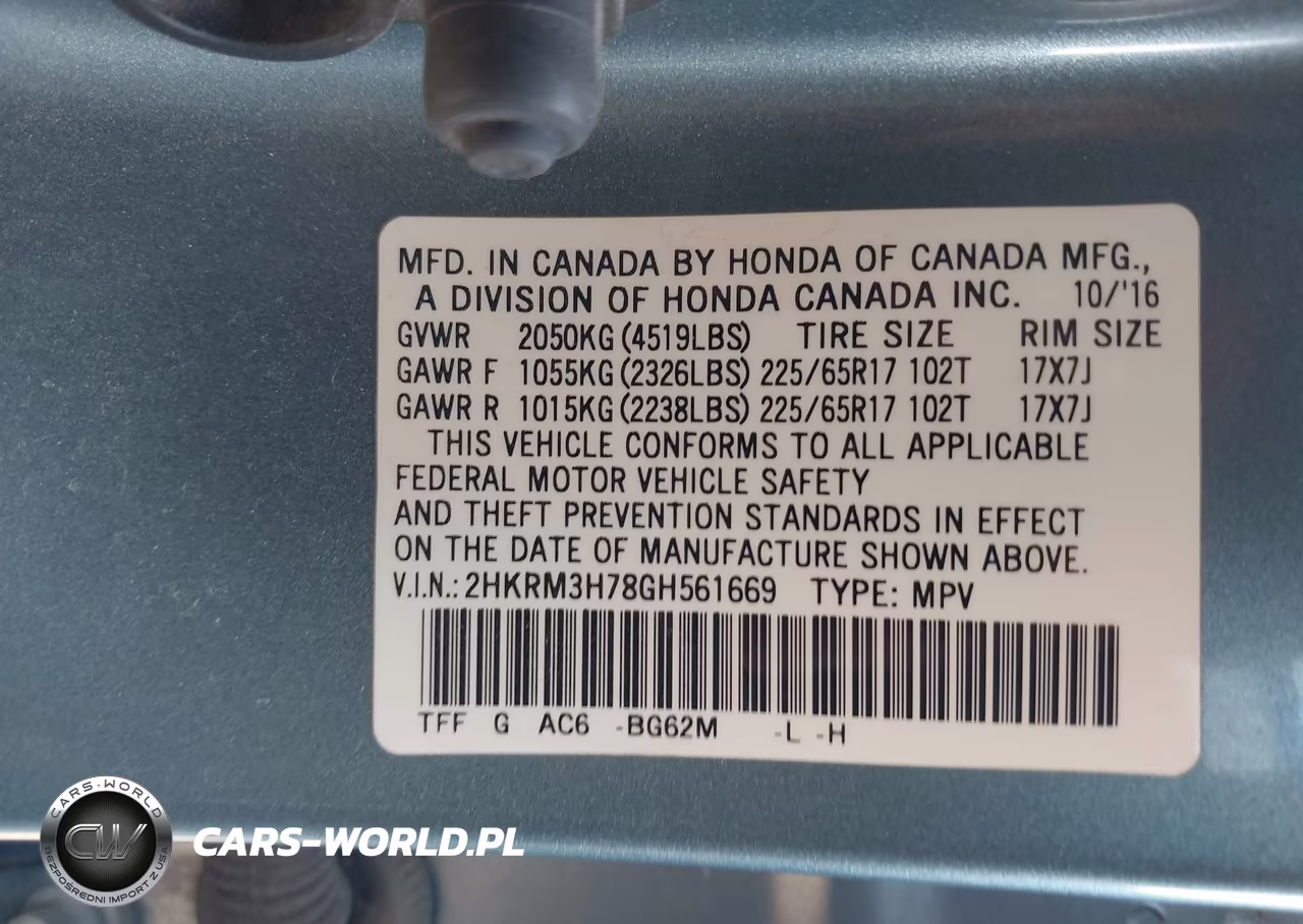 2016 Honda Cr-V Ex-L VIN:2HKRM3H78GH561669 - 9