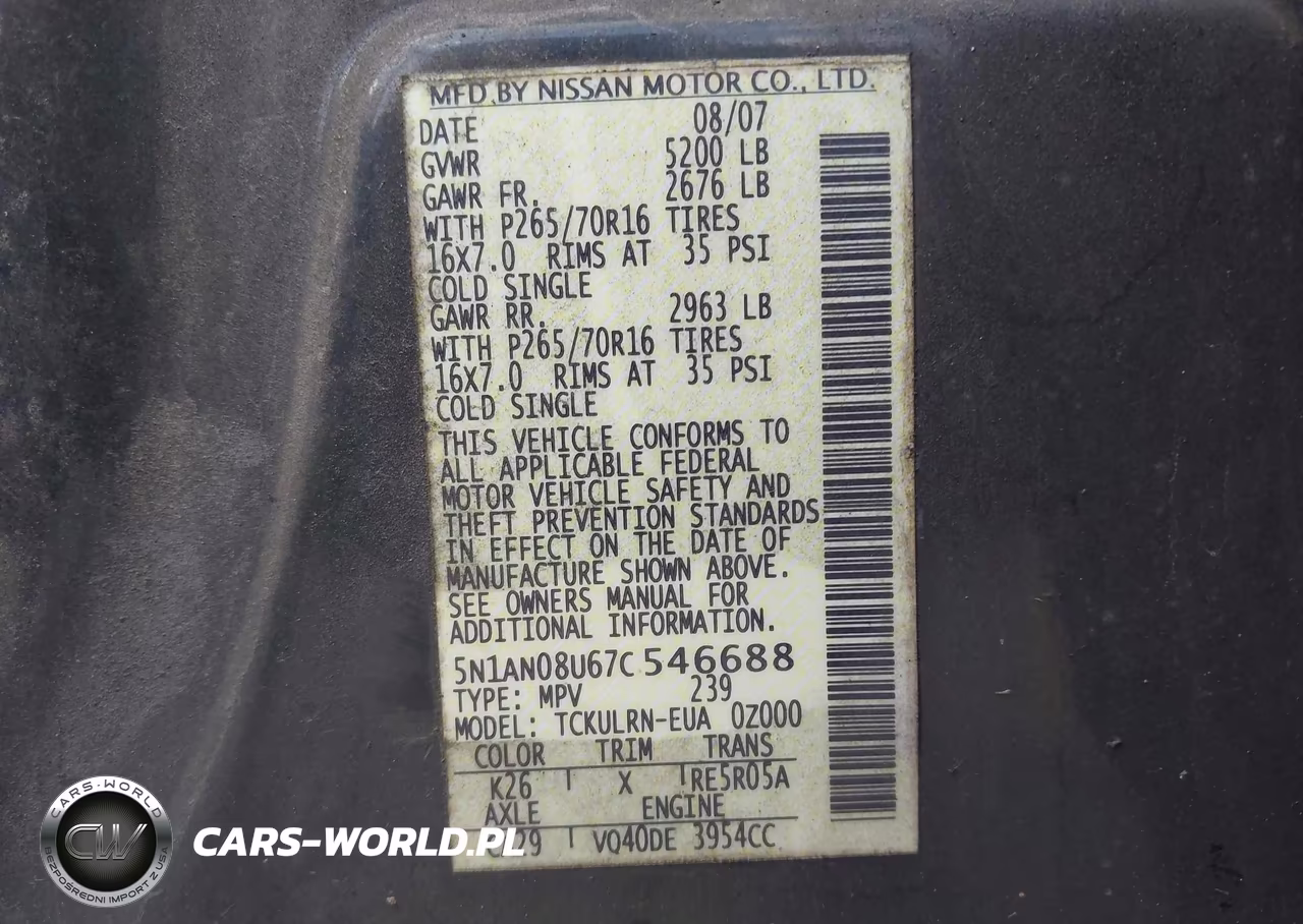 2007 Nissan Xterra S VIN:5N1AN08U67C546688 - 9