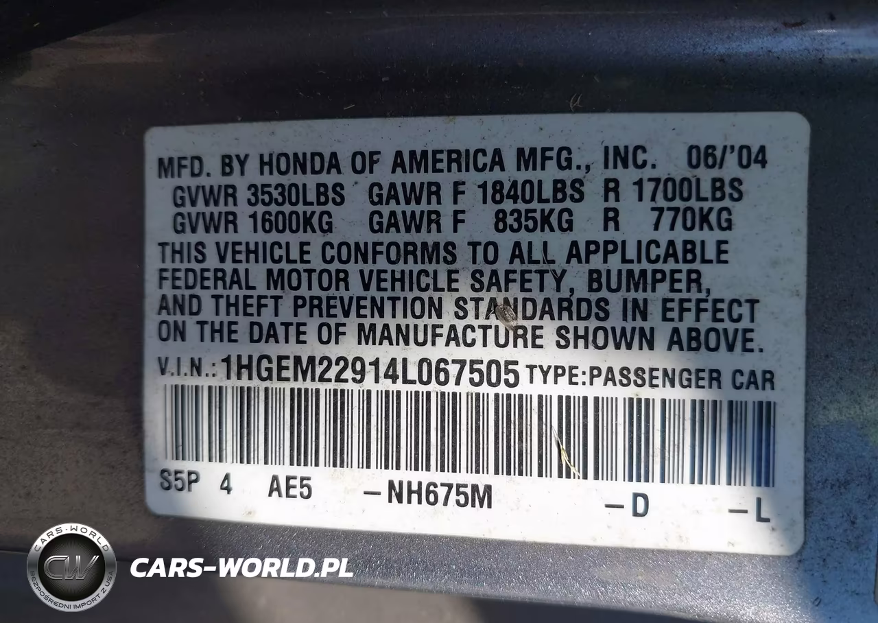 2004 Honda Civic Ex VIN:1HGEM22914L067505 - 9