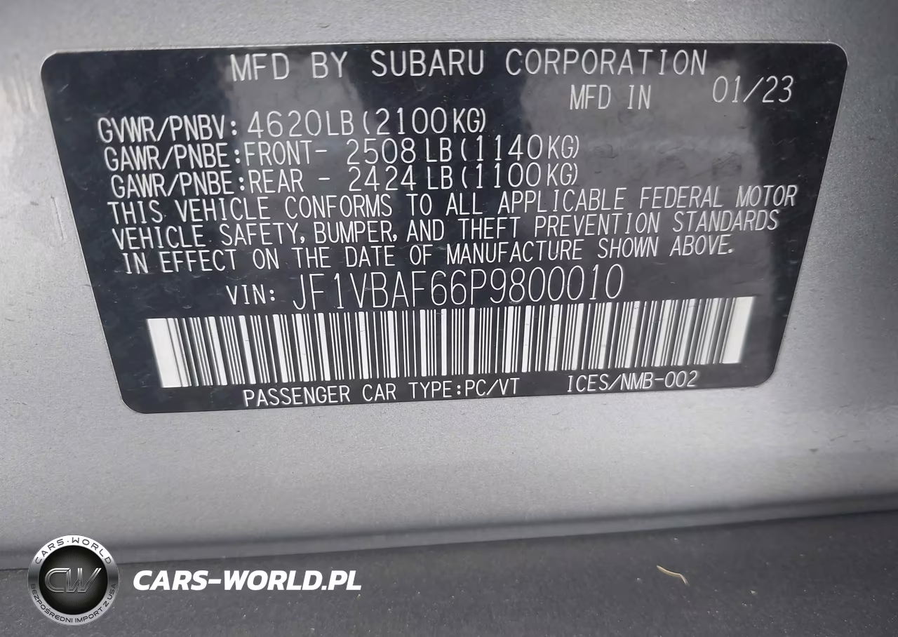 2023 Subaru Wrx Premium VIN:JF1VBAF66P9800010 - 9