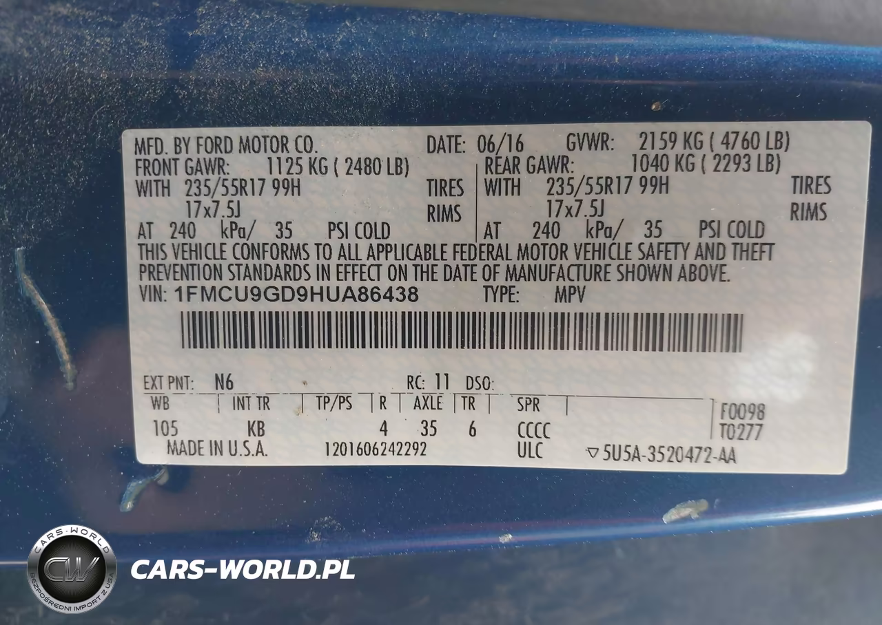 2017 Ford Escape Se VIN:1FMCU9GD9HUA86438 - 9