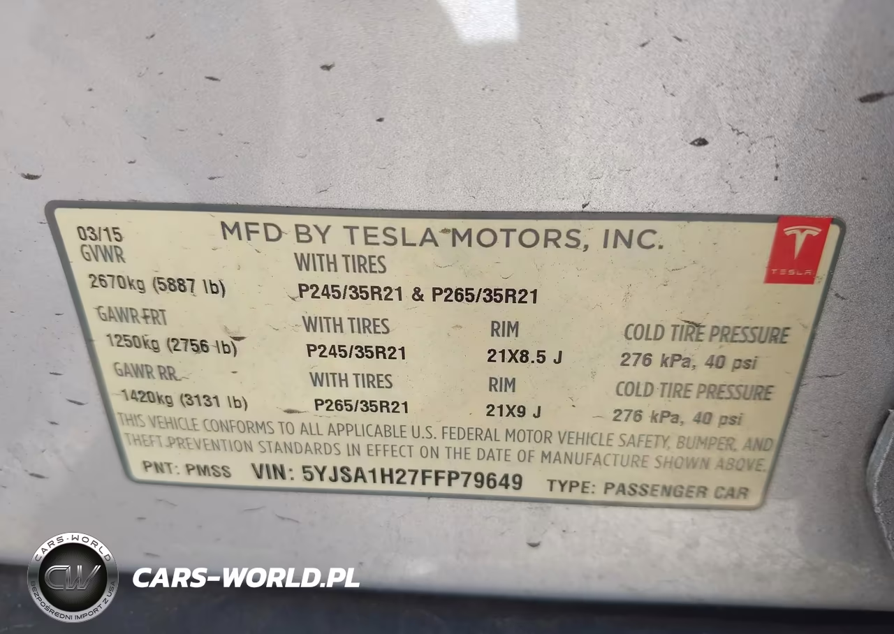 2015 Tesla Model S 70D-85D-P85D VIN:5YJSA1H27FFP79649 - 9