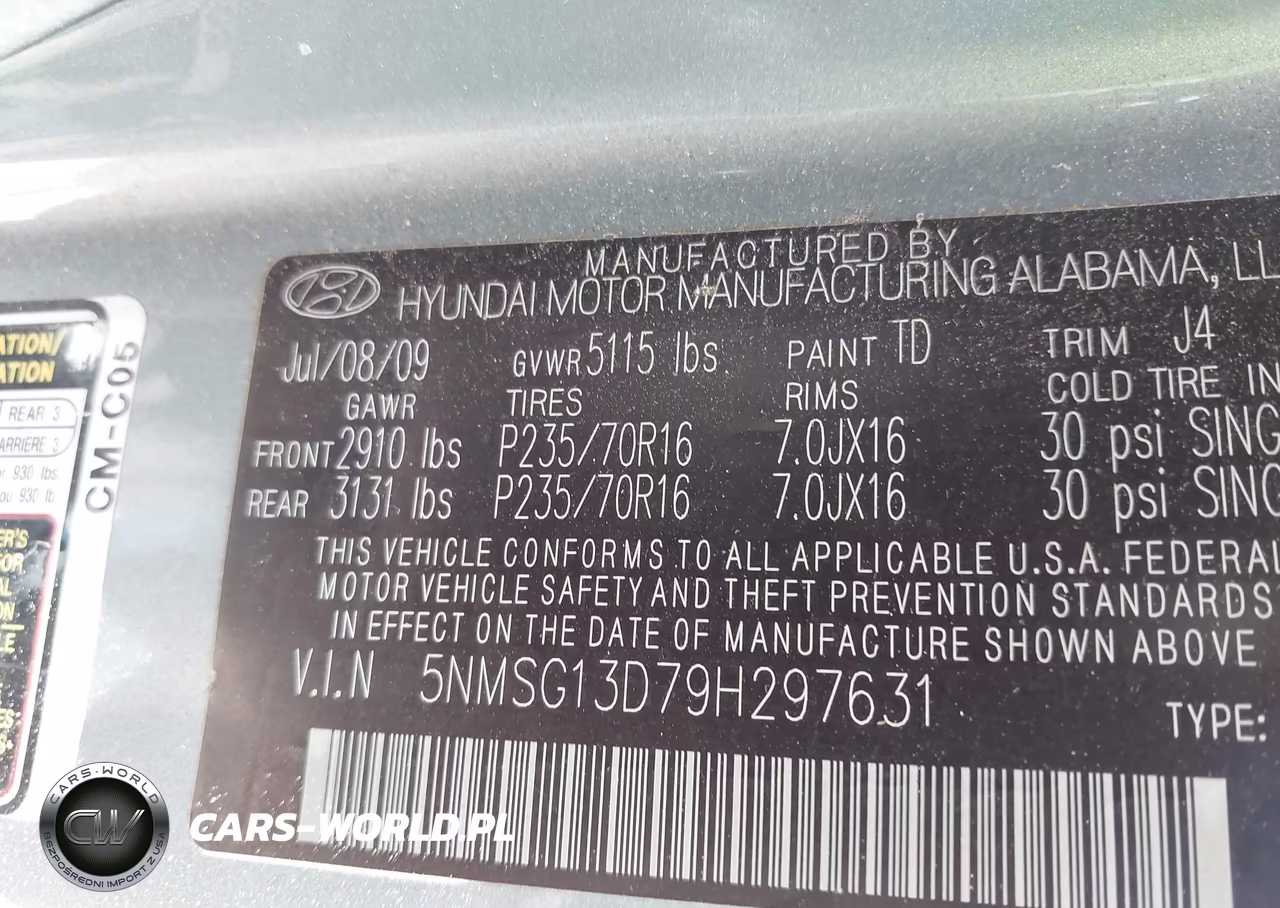 2009 Hyundai Santa Fe Gls VIN:5NMSG13D79H297631 - 9