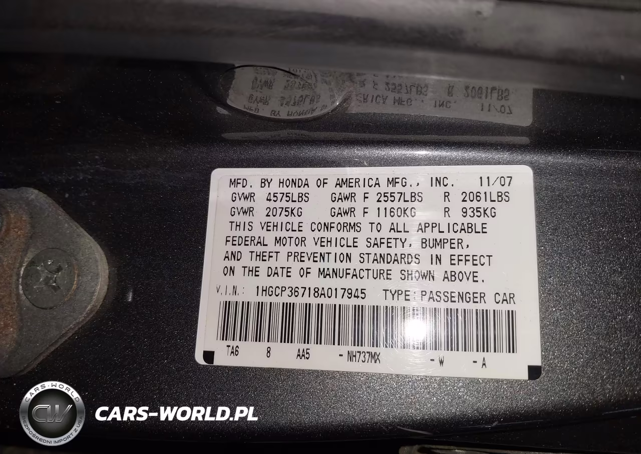 2008 Honda Accord 3.5 Ex VIN:1HGCP36718A017945 - 9