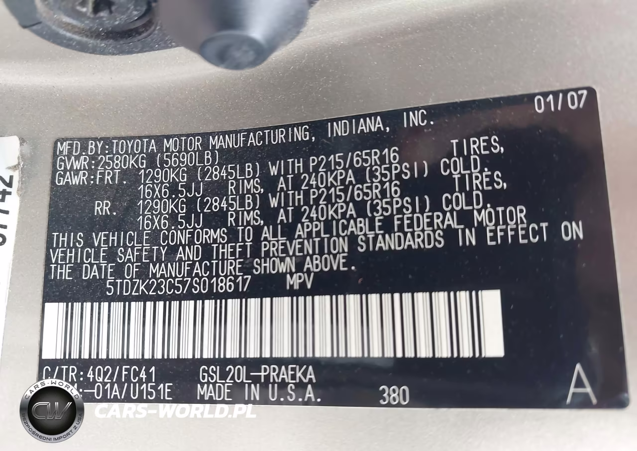 2007 Toyota Sienna Le VIN:5TDZK23C57S018617 - 9