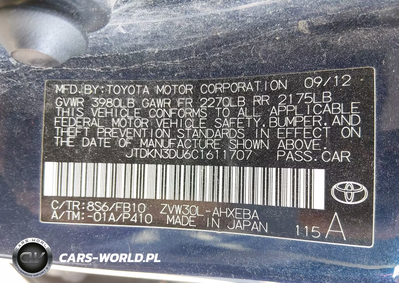 2012 Toyota Prius Two VIN:JTDKN3DU6C1611707 - 8
