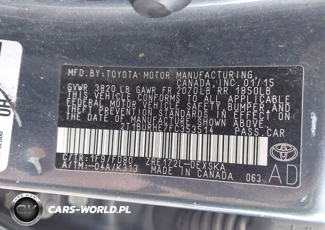 2015 Toyota Corolla S Plus VIN:2T1BURHE7FC353514 - 9