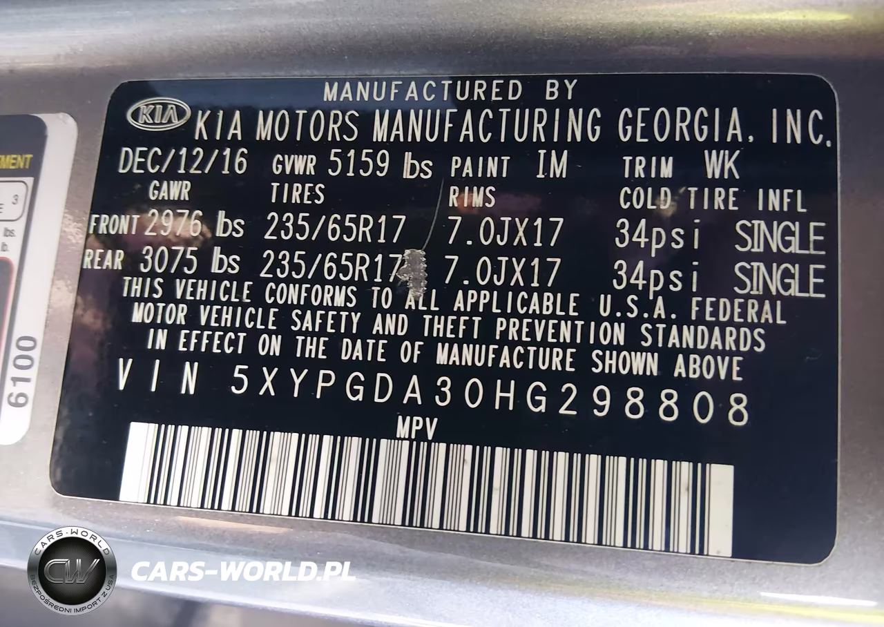 2017 Kia Sorento 2.4L Lx VIN:5XYPGDA30HG298808 - 9