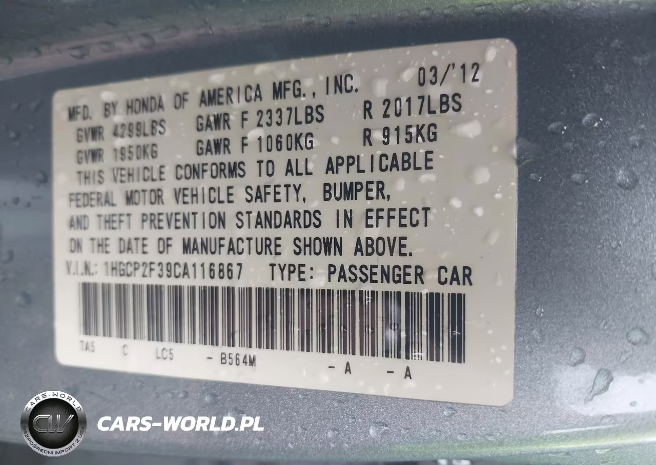 2012 Honda Accord Sdn Lx VIN:1HGCP2F39CA116867 - 9