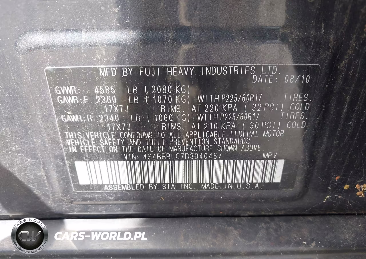 2011 Subaru Outback 2.5I Limited VIN:4S4BRBLC7B3340467 - 9