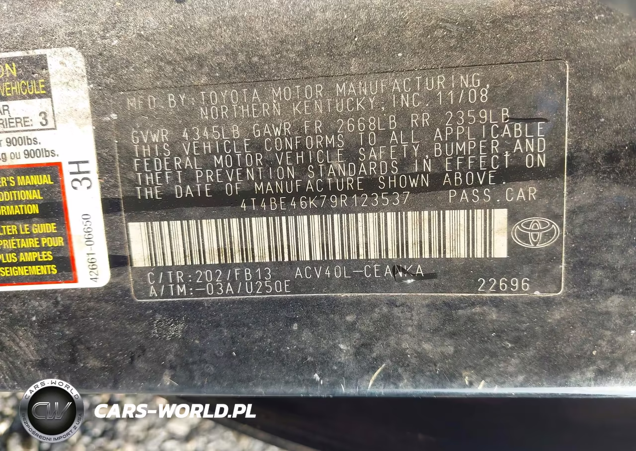 2009 Toyota Camry Le VIN:4T4BE46K79R123537 - 9