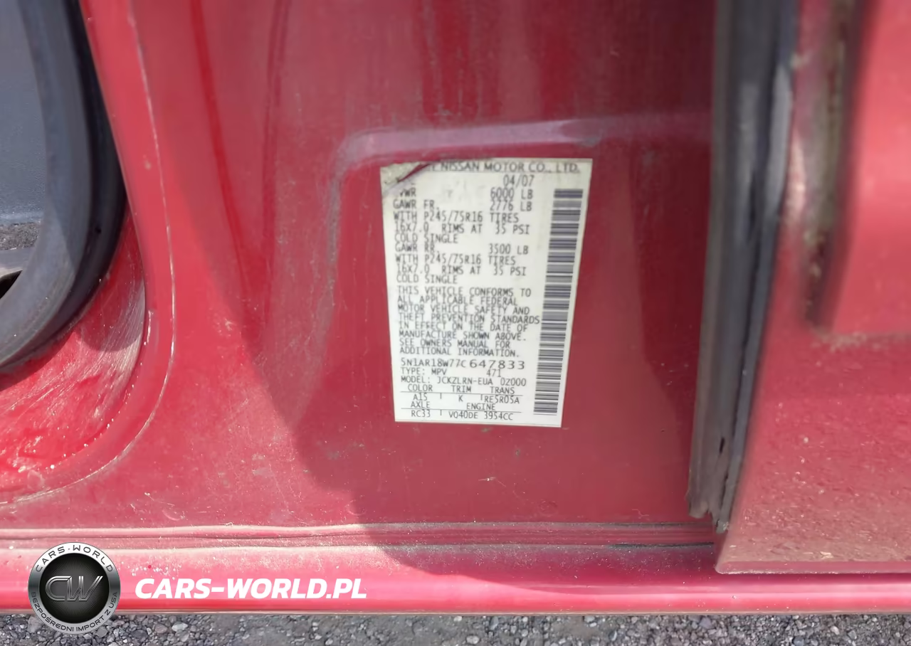 2007 Nissan Pathfinder S VIN:5N1AR18W77C647833 - 9
