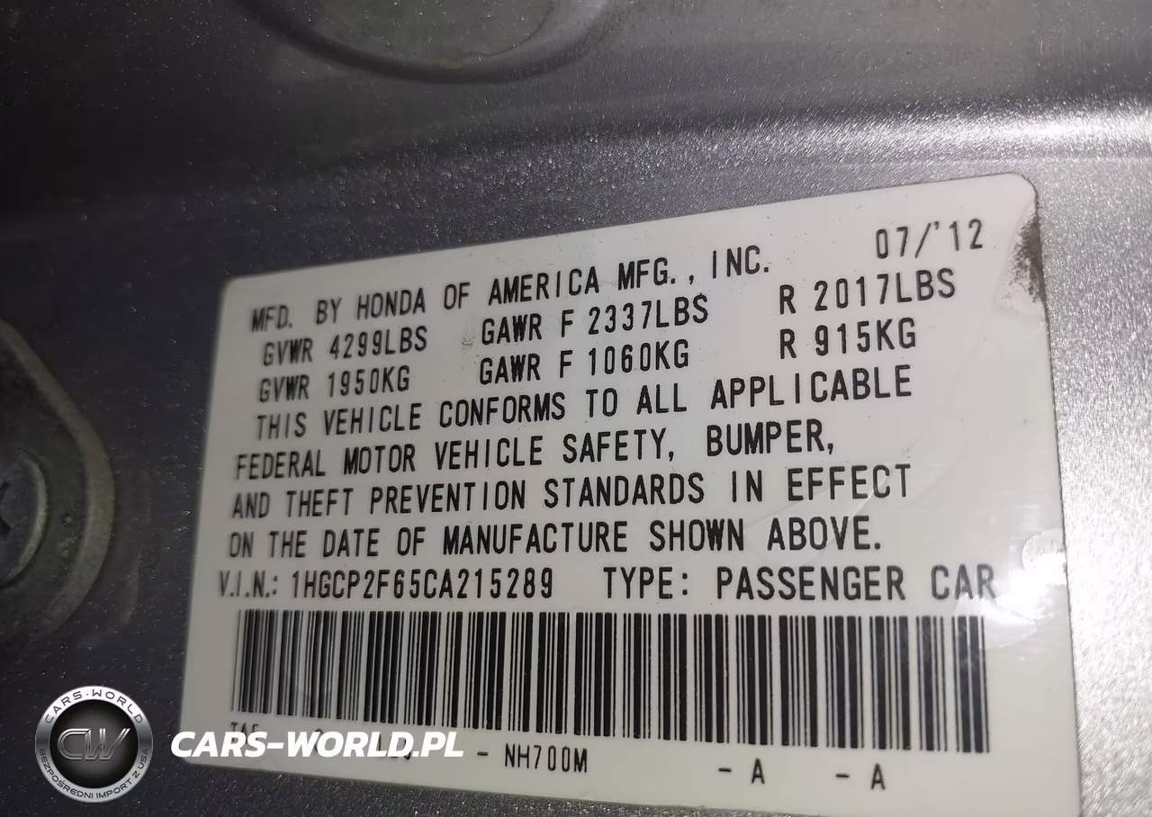 2012 Honda Accord 2.4 Se VIN:1HGCP2F65CA215289 - 9