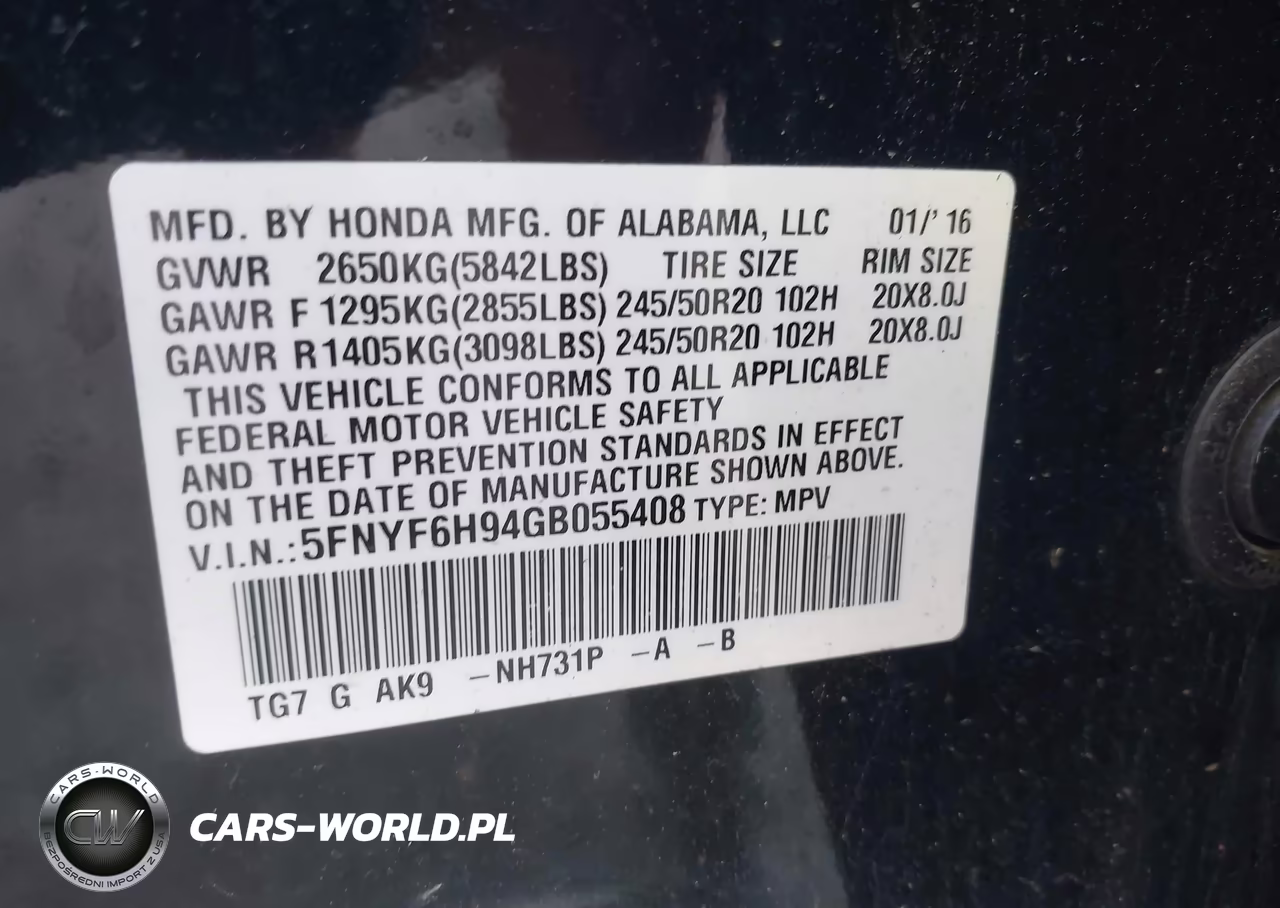 2016 Honda Pilot Touring VIN:5FNYF6H94GB055408 - 9