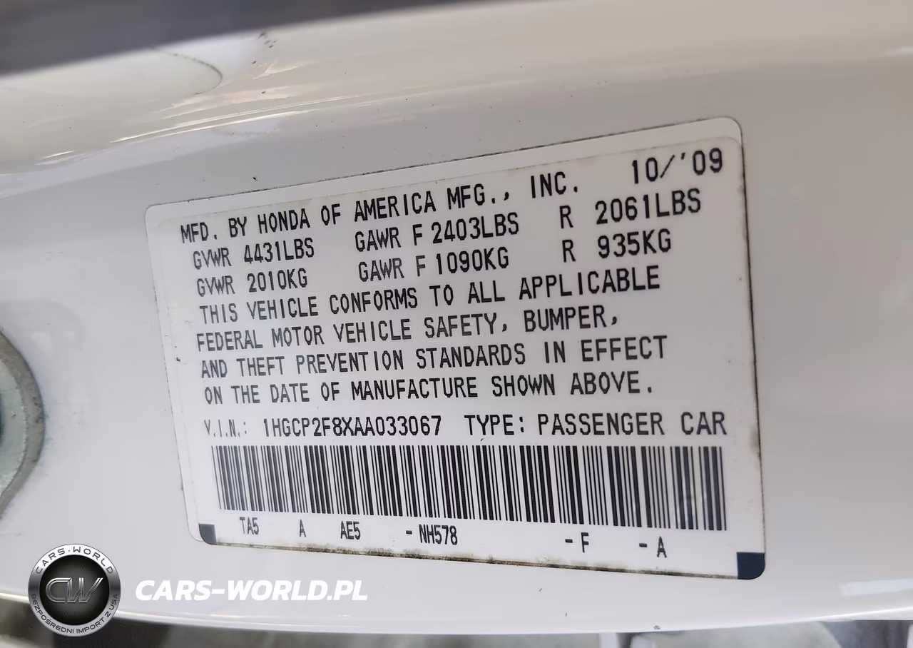 2010 Honda Accord 2.4 Ex-L VIN:1HGCP2F8XAA033067 - 9