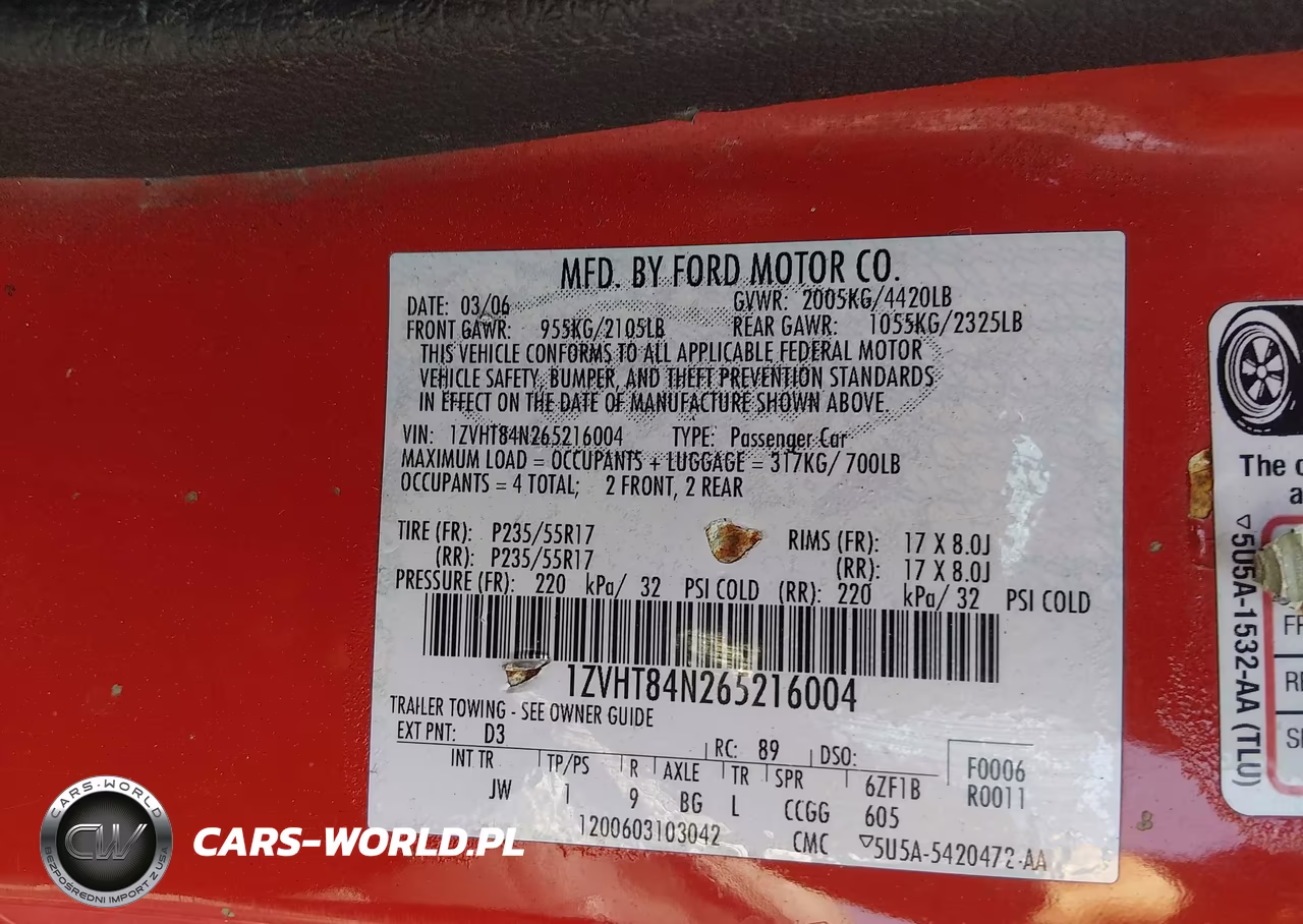 2006 Ford Mustang V6 VIN:1ZVHT84N265216004 - 9