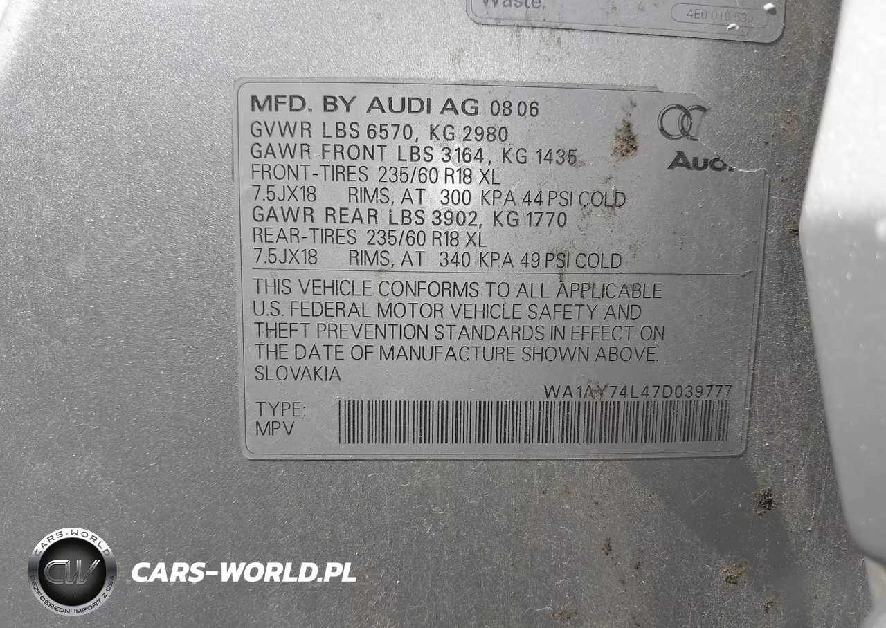 2007 Audi Q7 3.6 VIN:WA1AY74L47D039777 - 9