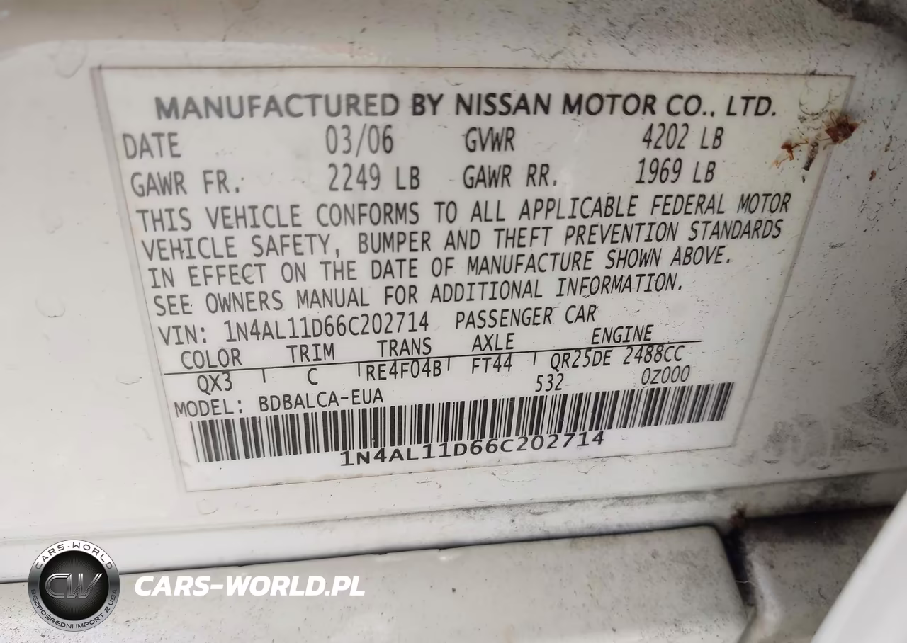 2006 Nissan Altima 2.5 S VIN:1N4AL11D66C202714 - 9