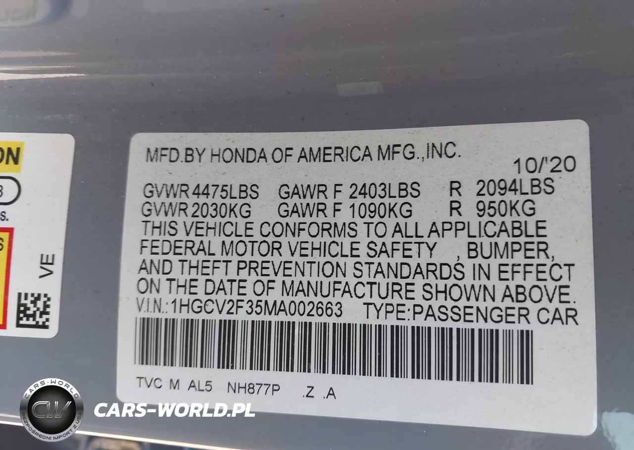 2021 Honda Accord Sport 2.0T VIN:1HGCV2F35MA002663 - 9