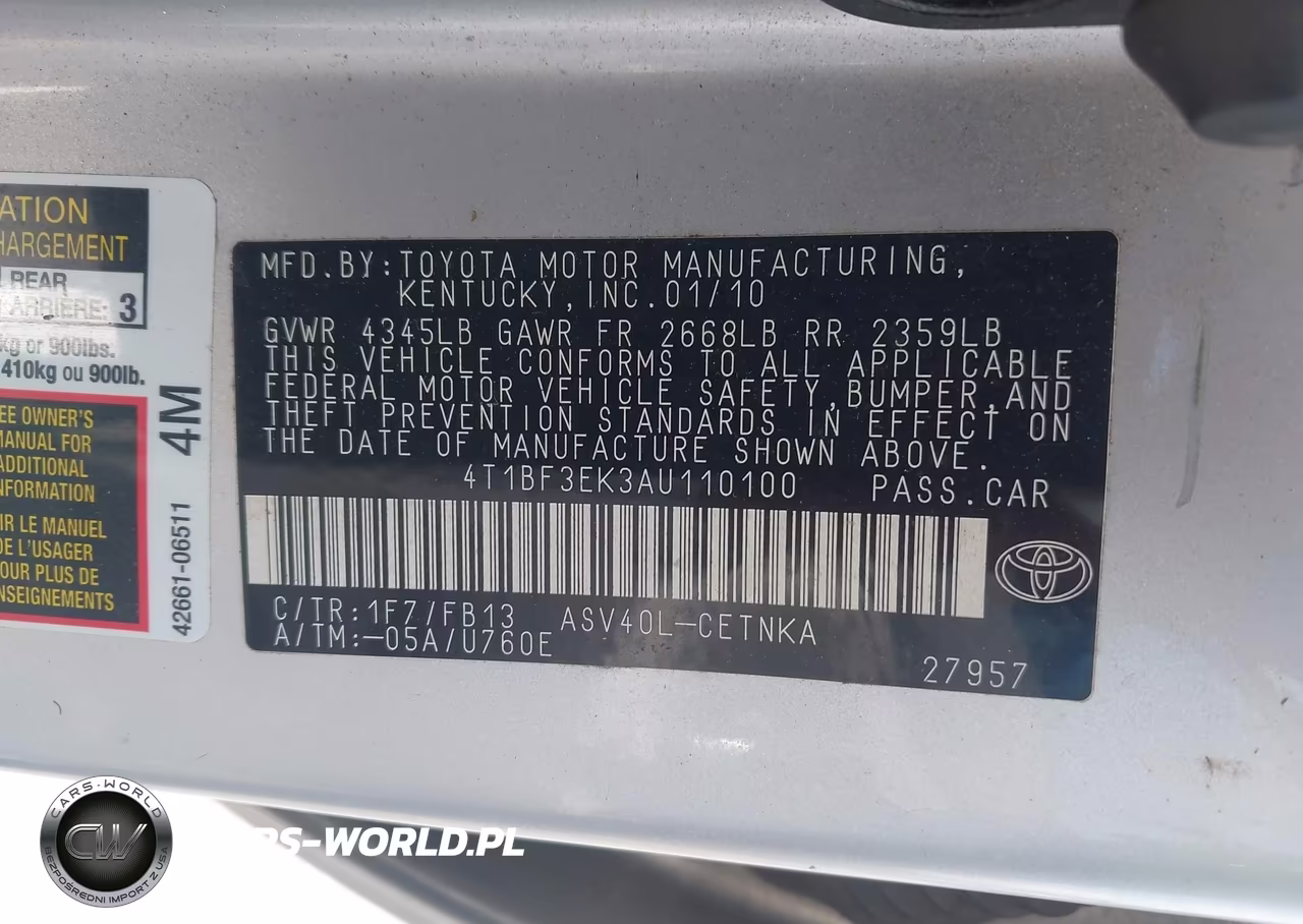 2010 Toyota Camry Le VIN:4T1BF3EK3AU110100 - 9