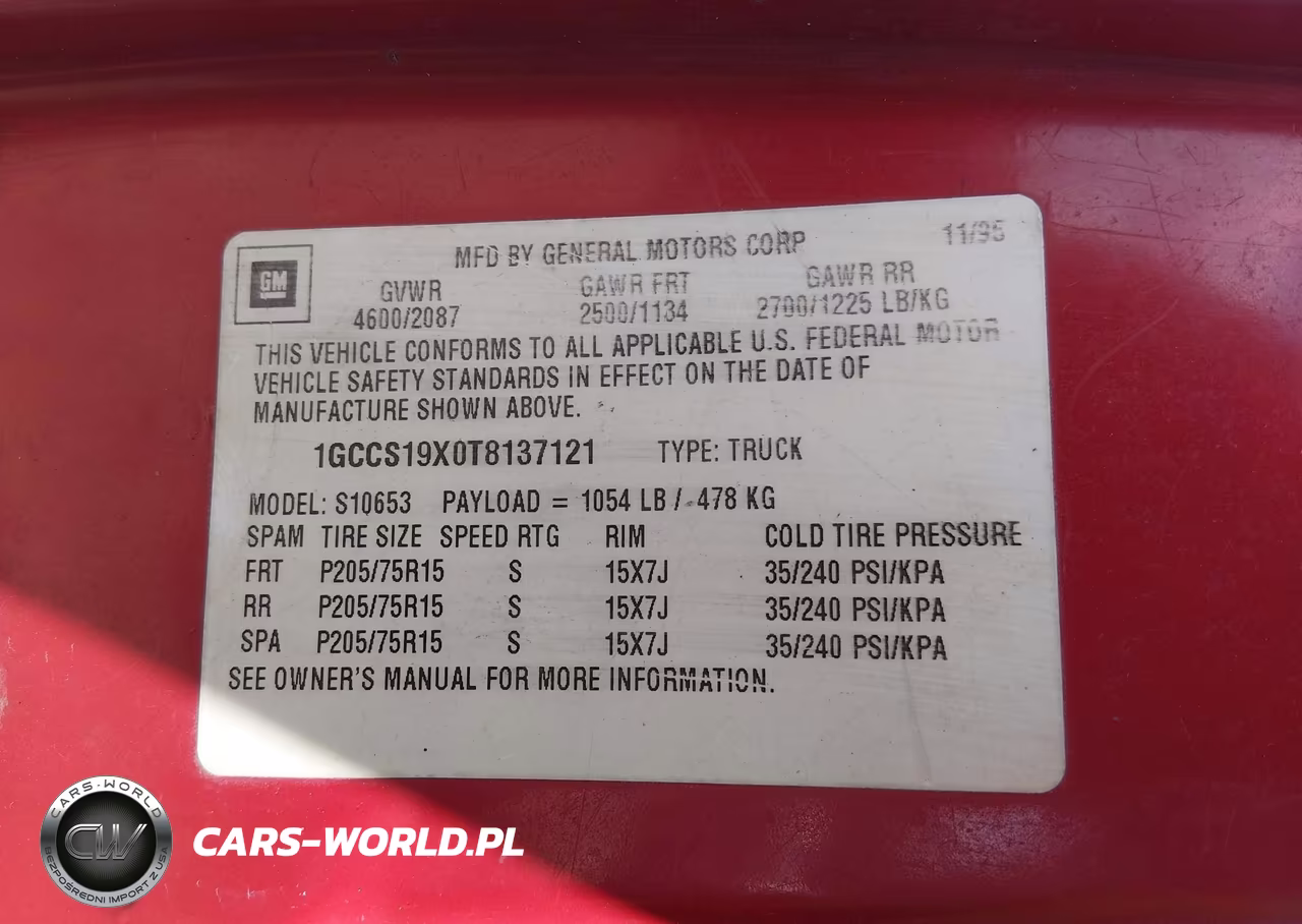 1996 Chevrolet S Truck S10 VIN:1GCCS19X0T8137121 - 9