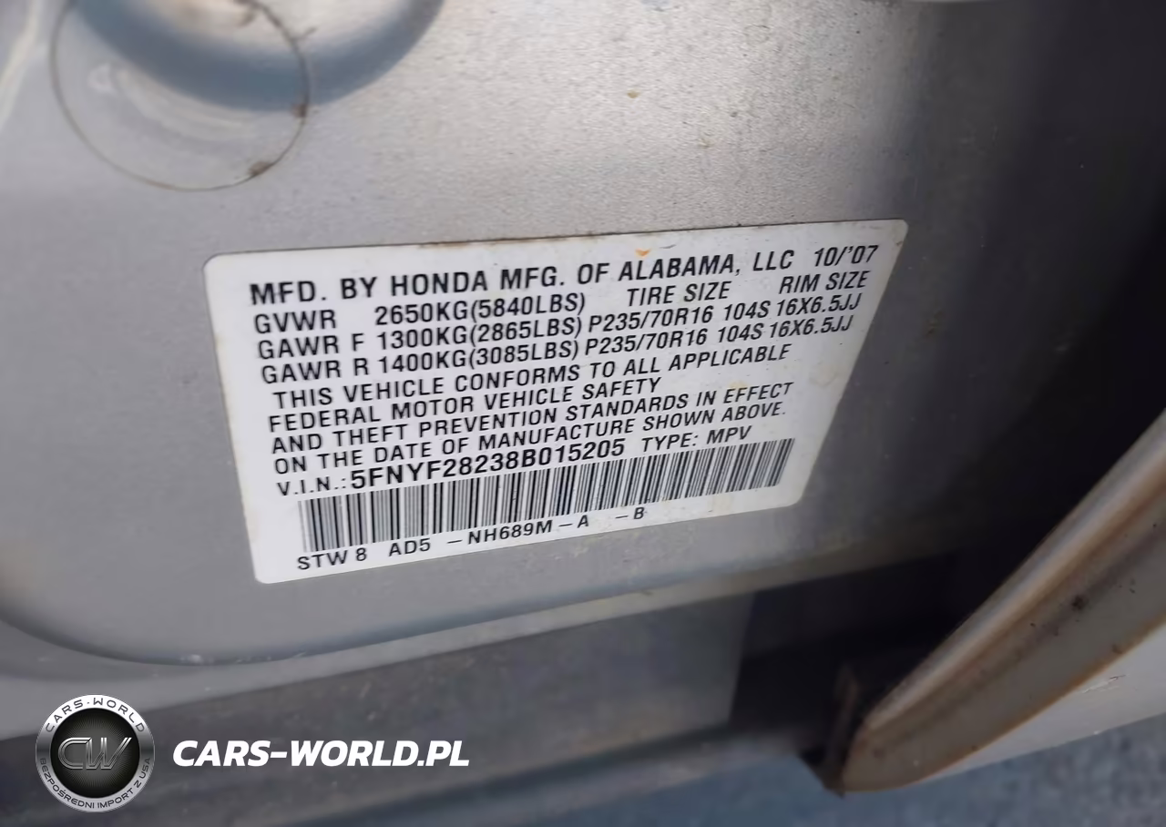 2008 Honda Pilot Vp VIN:5FNYF28238B015205 - 9
