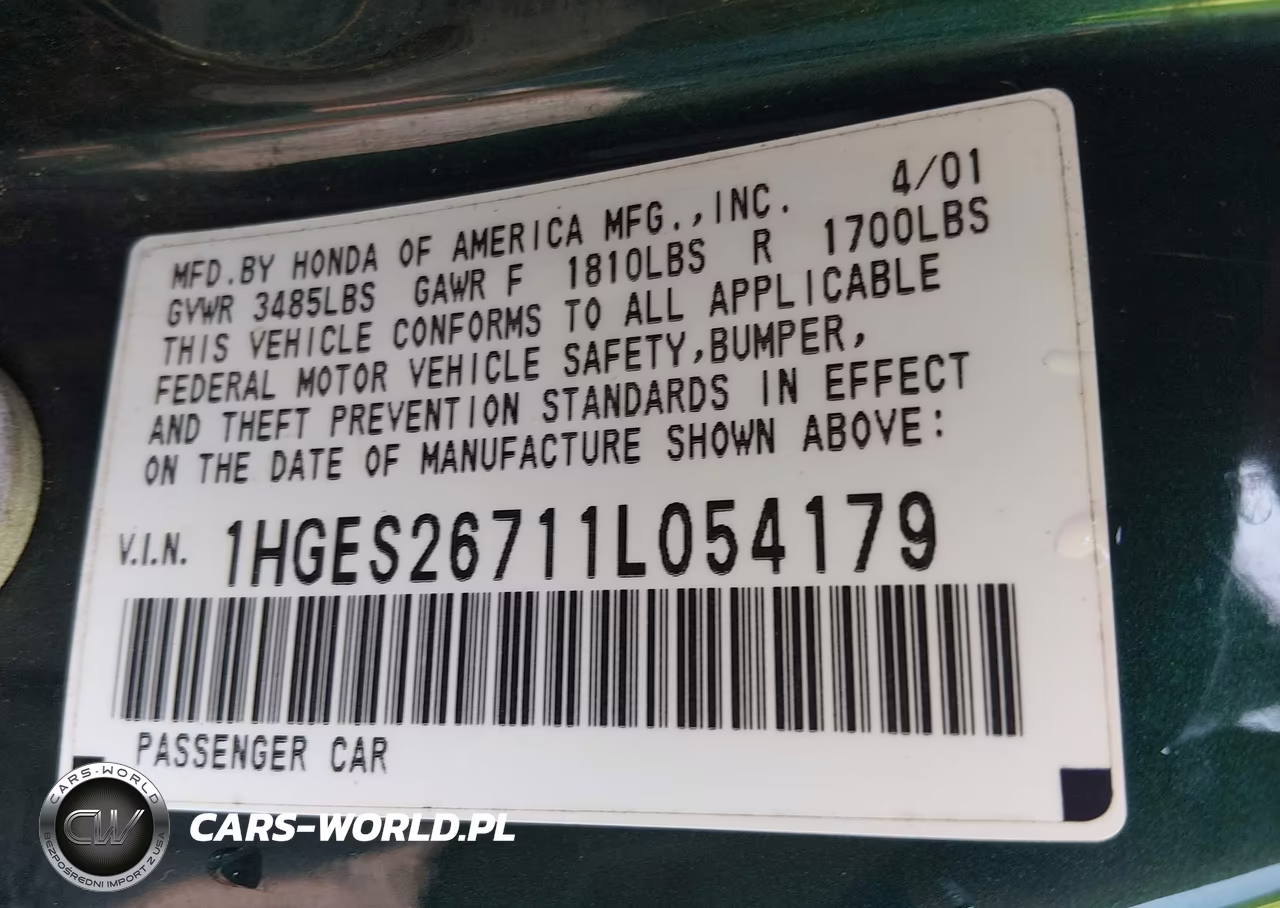 2001 Honda Civic Ex VIN:1HGES26711L054179 - 9