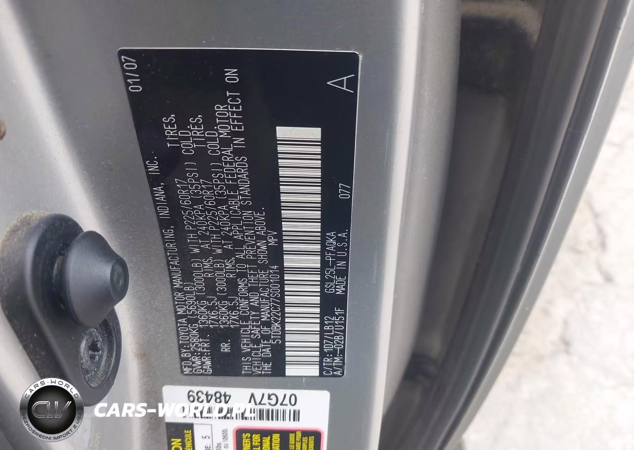 2007 Toyota Sienna Xle VIN:5TDBK22C77S001014 - 9