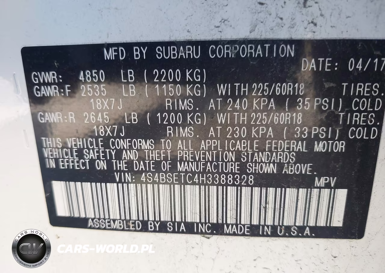 2017 Subaru Outback 3.6R Touring VIN:4S4BSETC4H3388328 - 9