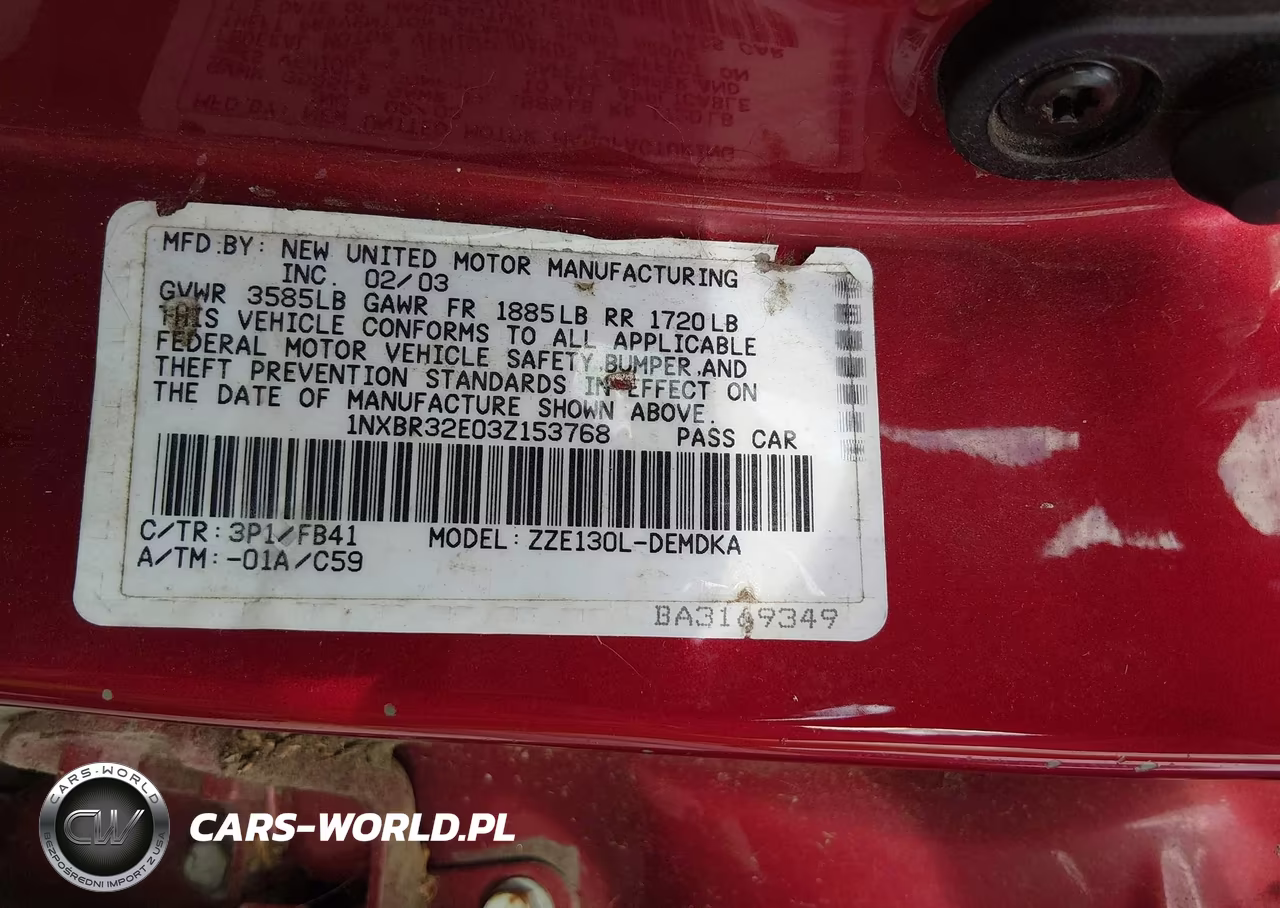 2003 Toyota Corolla Ce VIN:1NXBR32E03Z153768 - 9