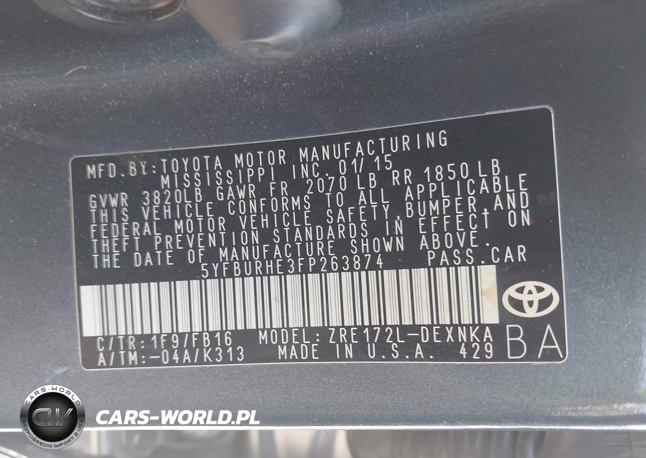 2015 Toyota Corolla Le VIN:5YFBURHE3FP263874 - 9