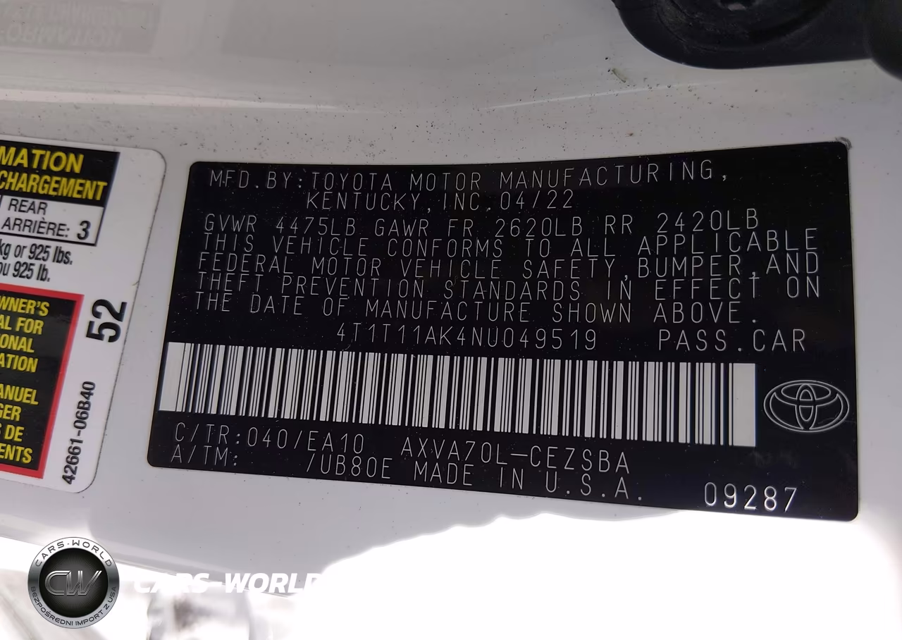 2022 Toyota Camry Se VIN:4T1T11AK4NU049519 - 9