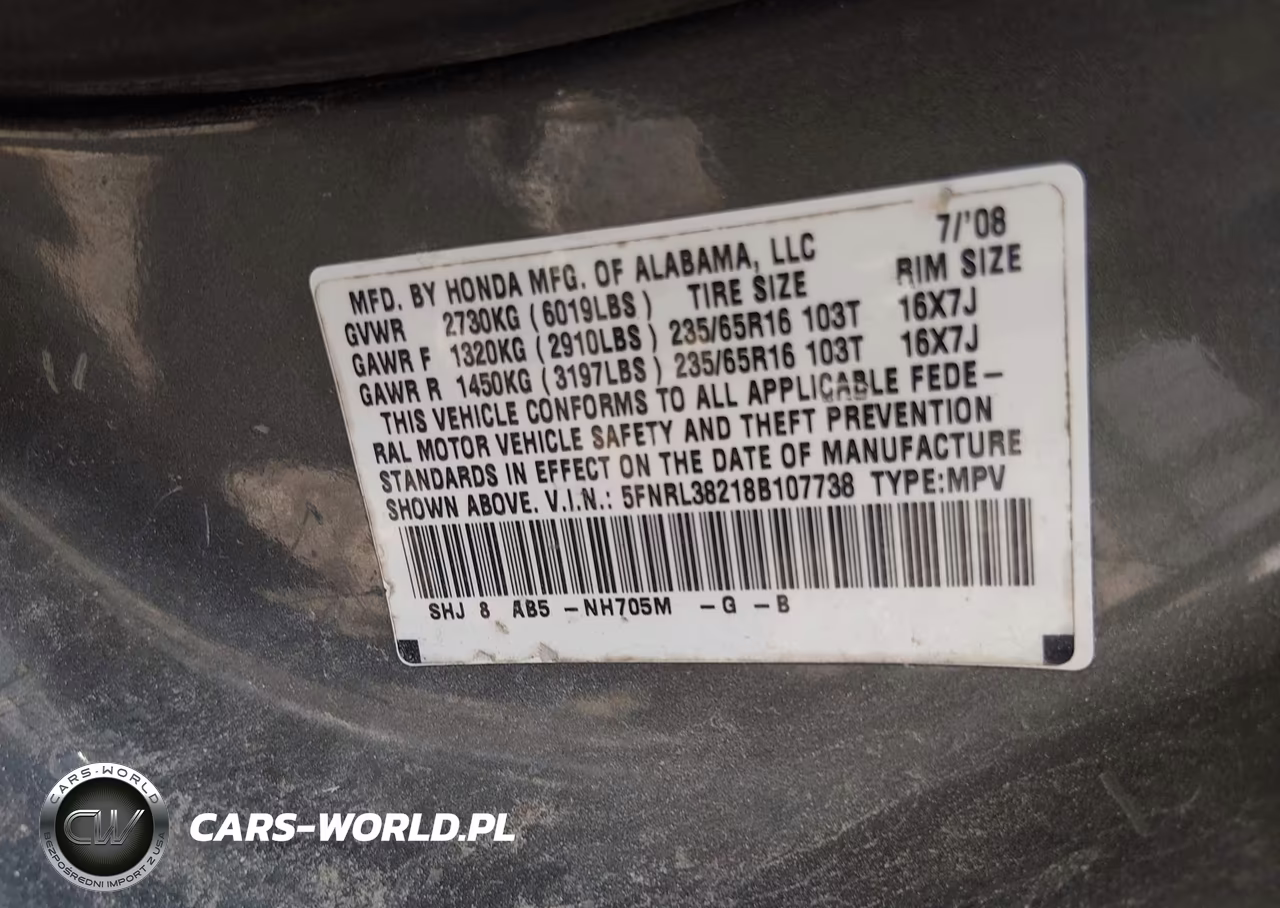 2008 Honda Odyssey Lx VIN:5FNRL38218B107738 - 9