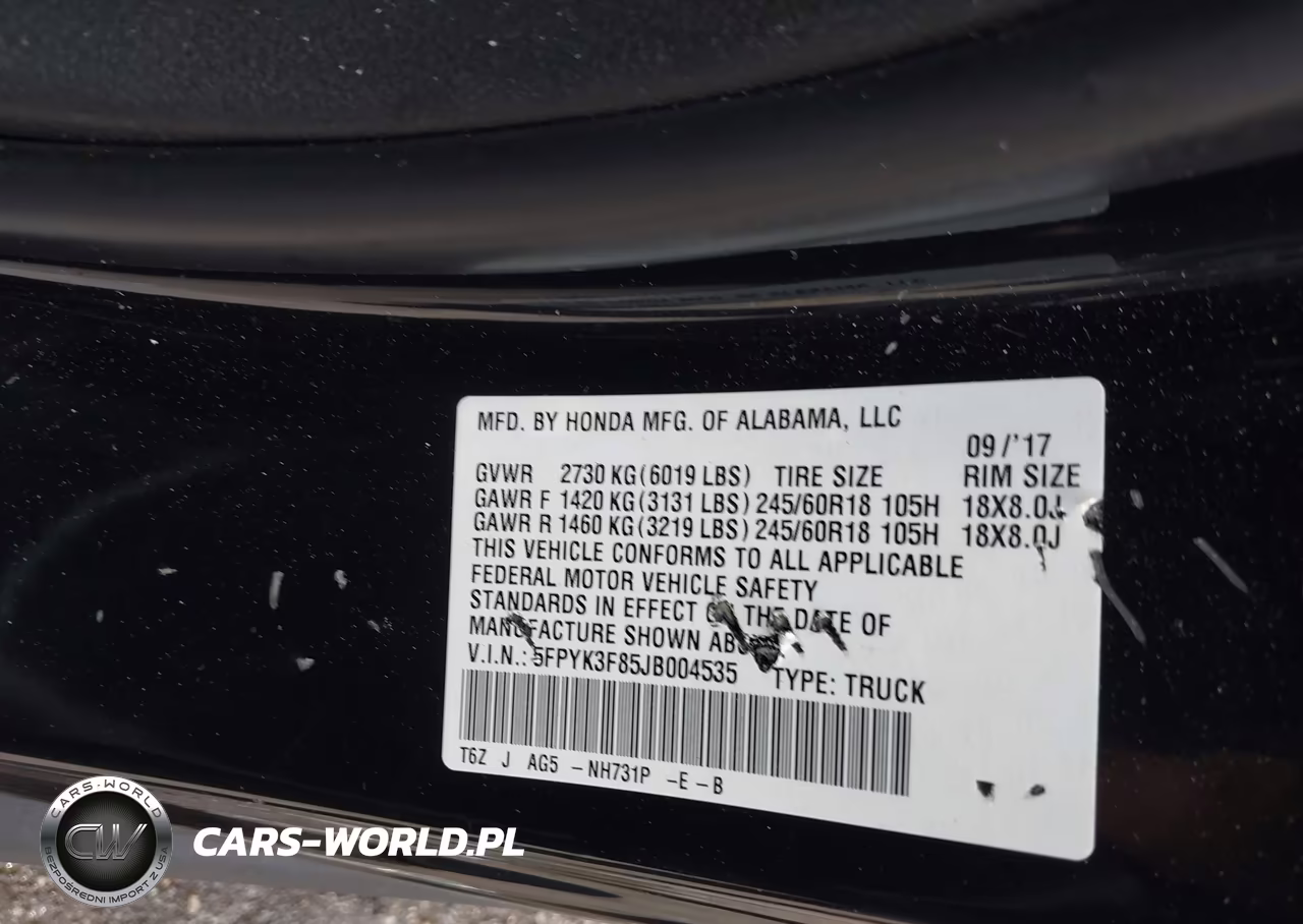 2018 Honda Ridgeline Black Edition VIN:5FPYK3F85JB004535 - 9