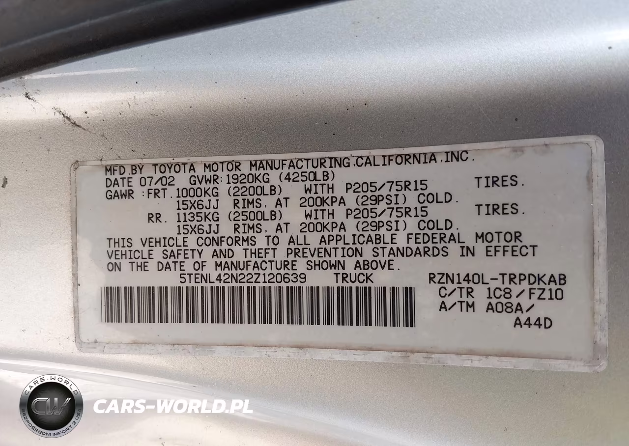 2002 Toyota Tacoma VIN:5TENL42N22Z120639 - 9